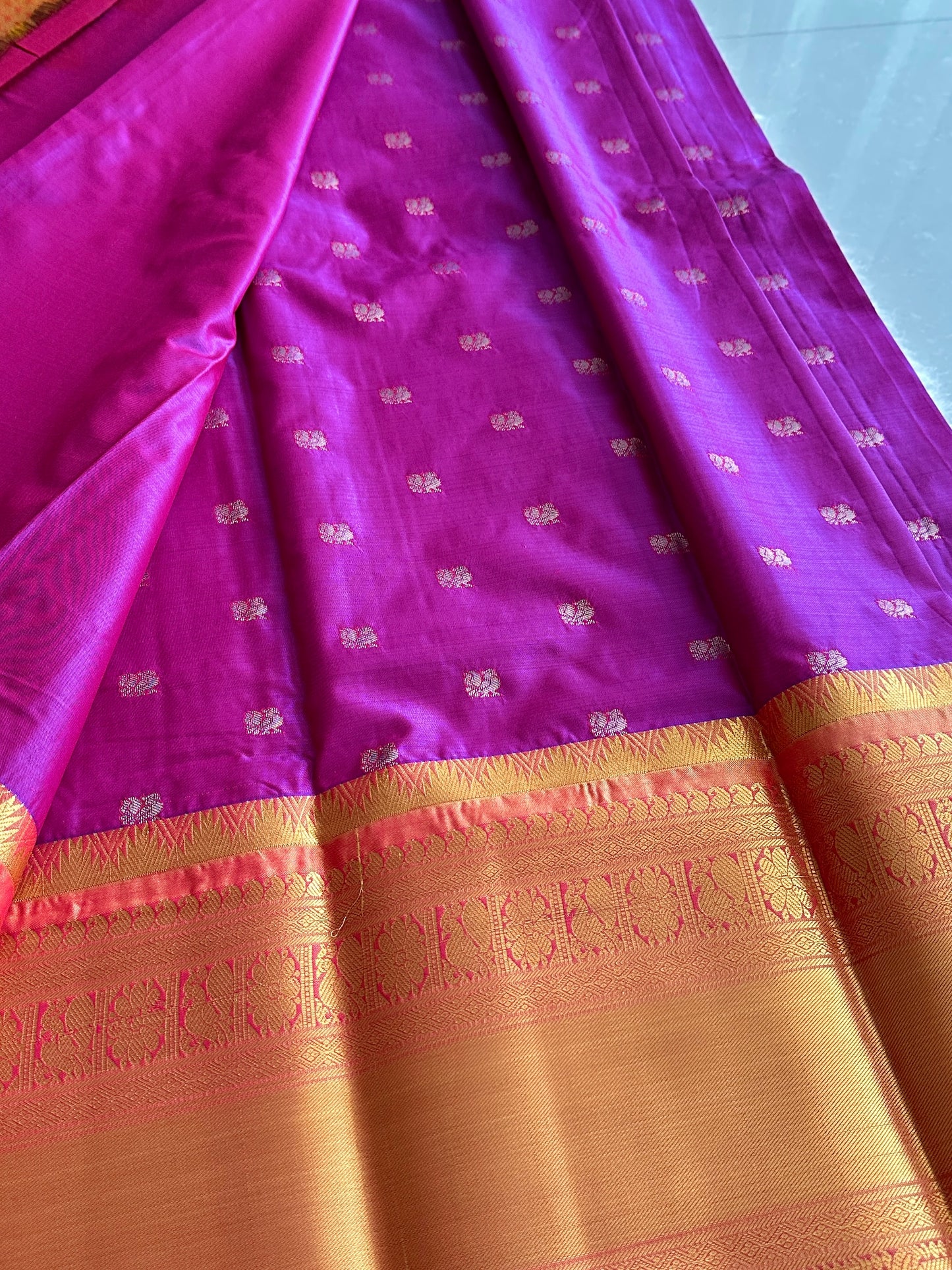 Majenta x Orange Semi Kanchivaram Pattu Saree