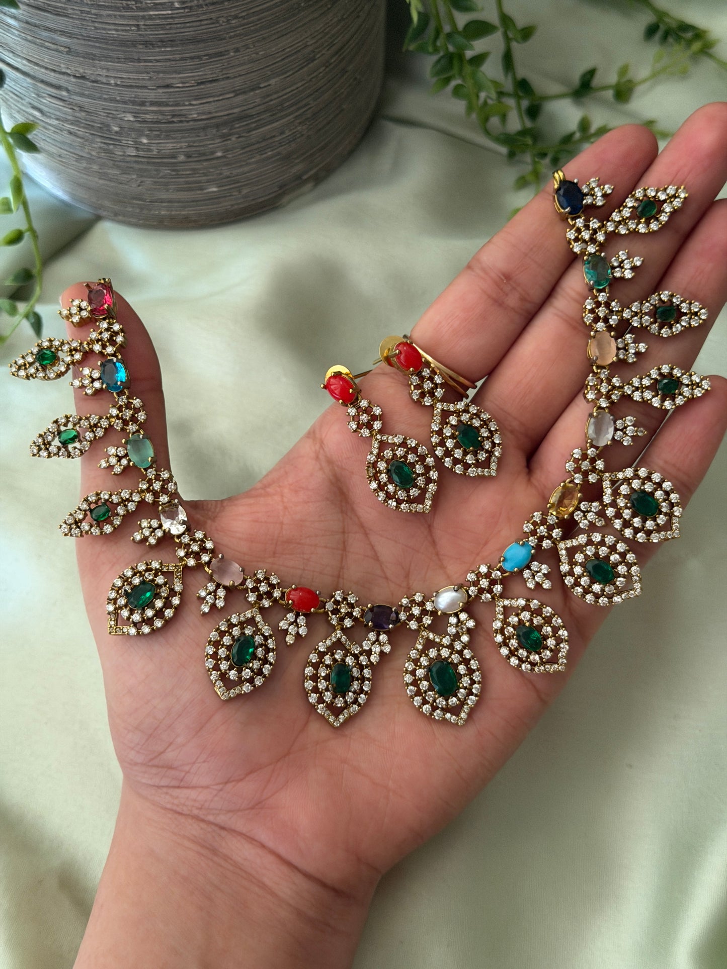 Pear Navaratna Necklace