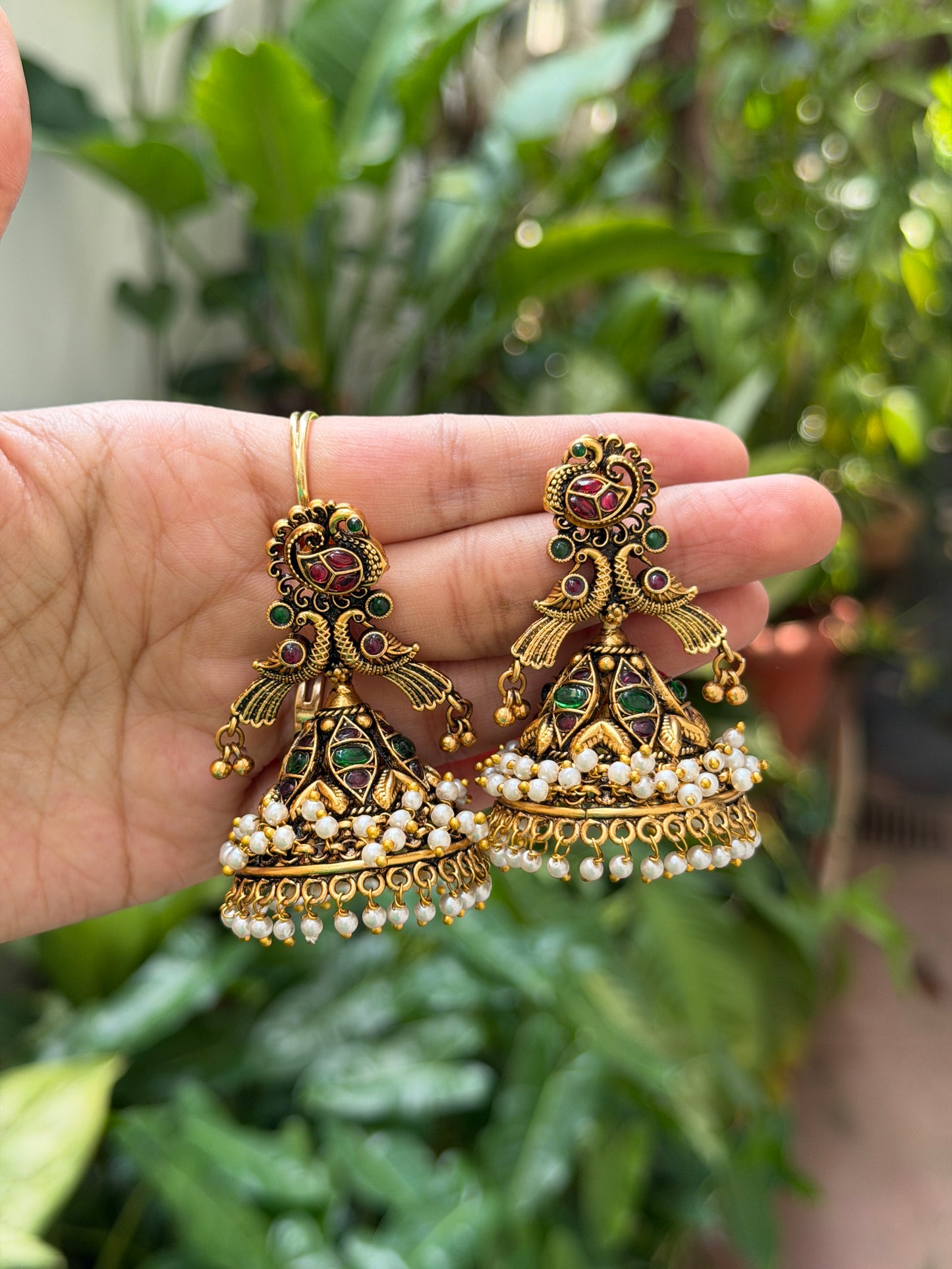 Dual Morah Antique Pearl Jhumkas