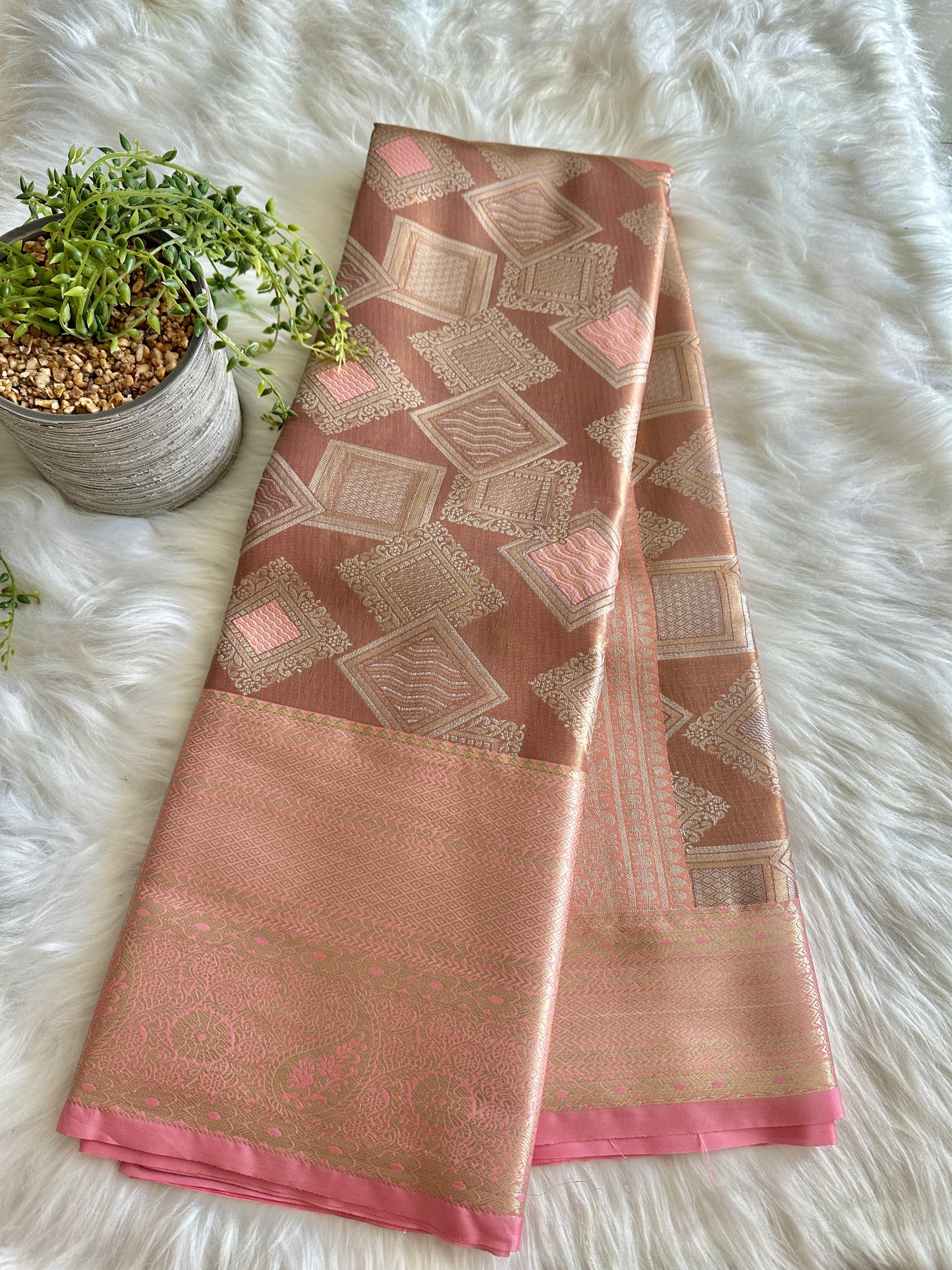 Caffe Latte Geometrical Tissue Silk Saree
