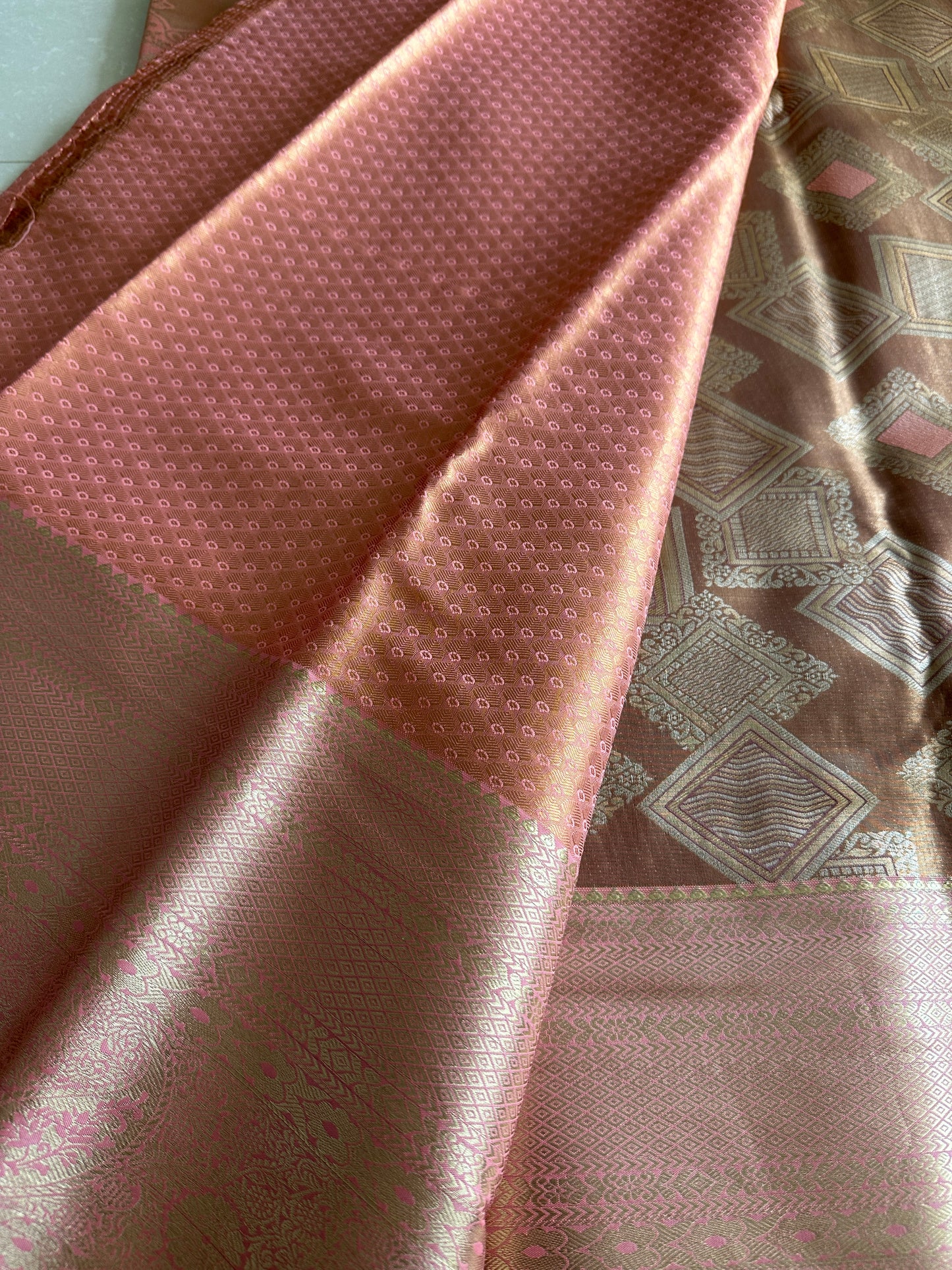 Caffe Latte Geometrical Tissue Silk Saree