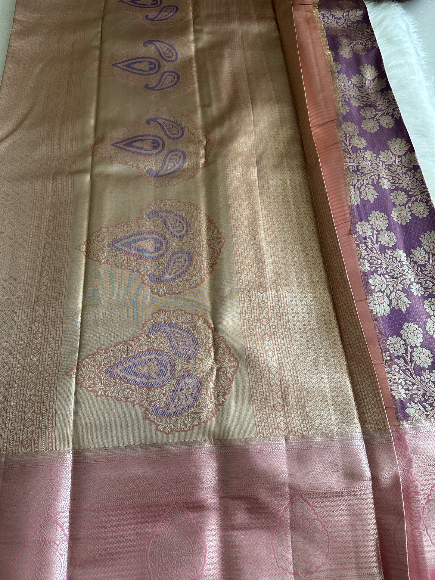 Purple x Gold Dual tone Tissue Silk Saree