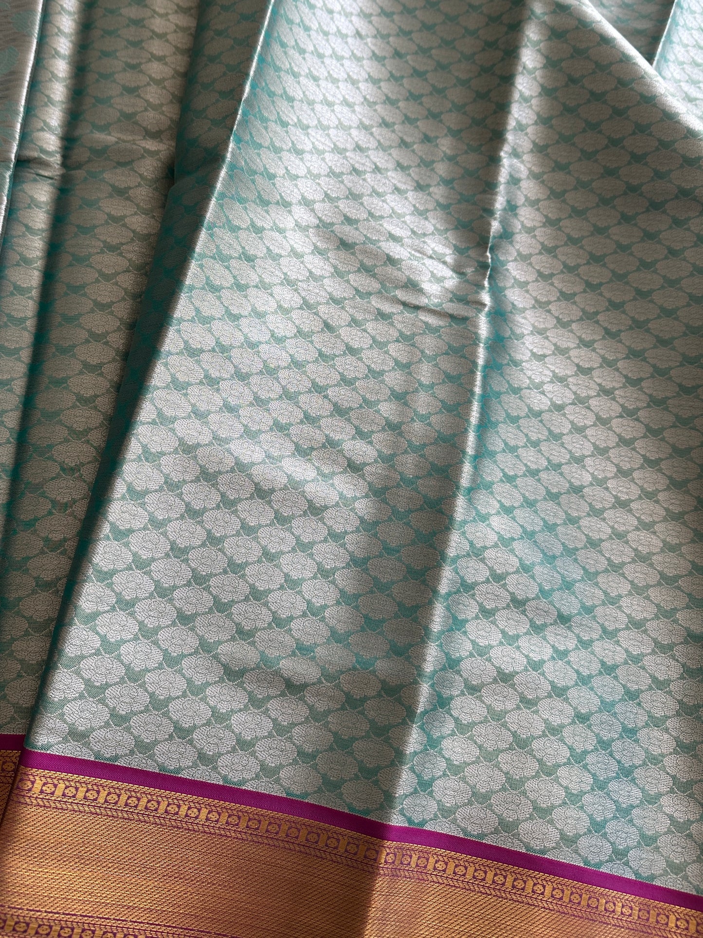 Pastel Blue Floral Tissue Silk Saree