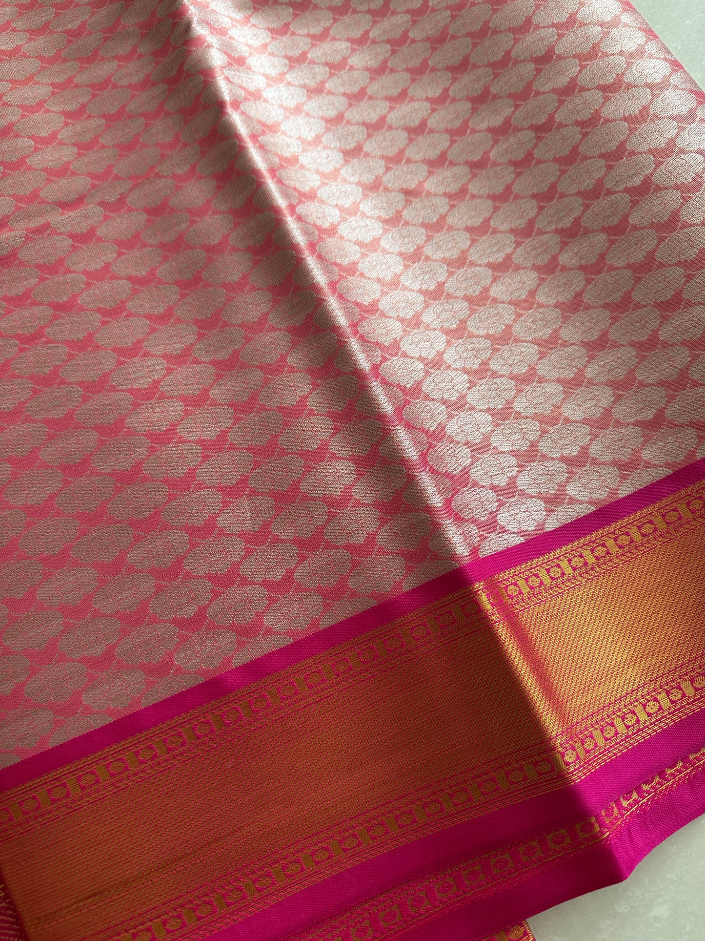 Salmon Pink Tissue Silk Saree