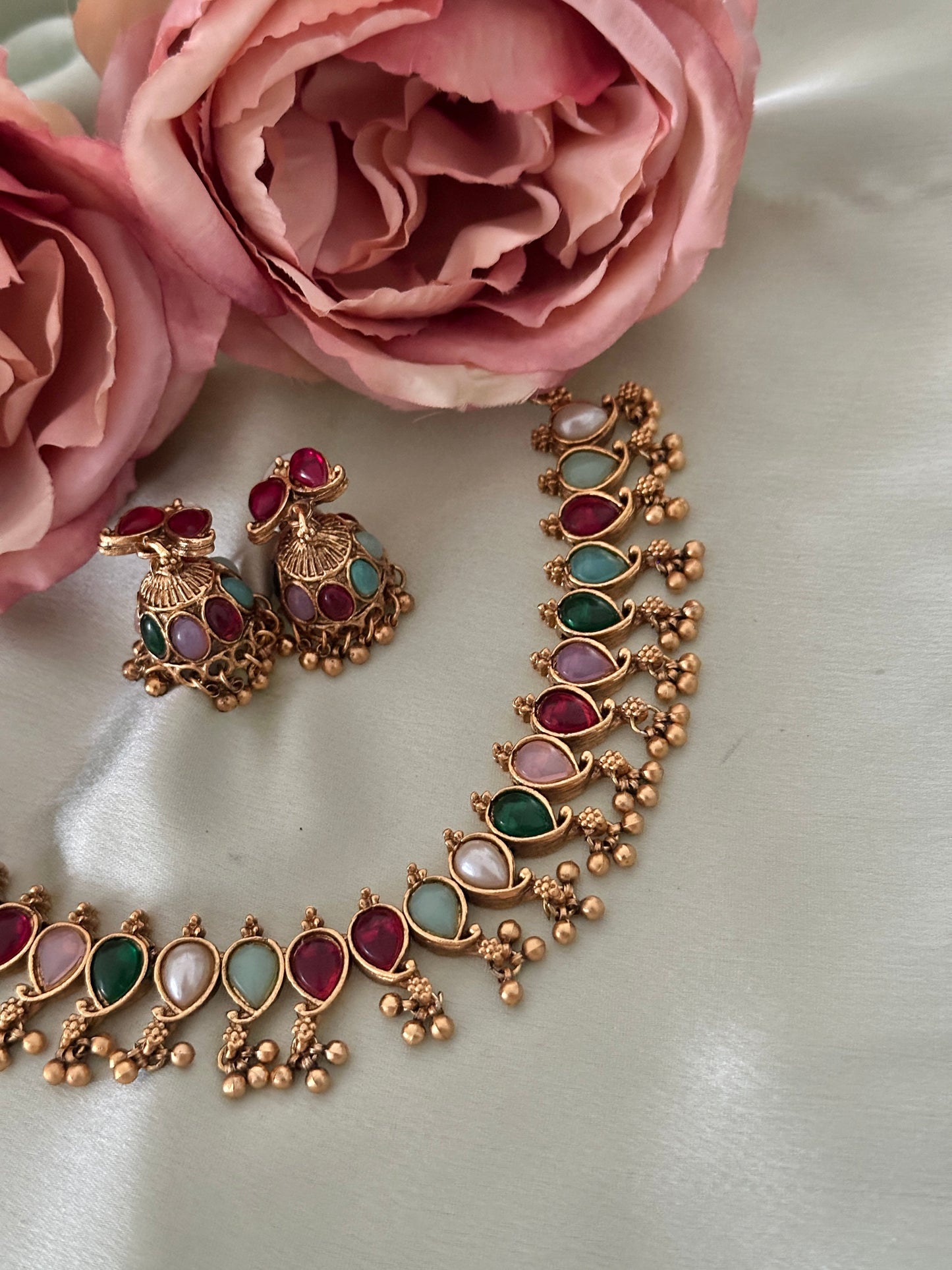 Pastels Navaratna Maanga Ghungroo Necklace