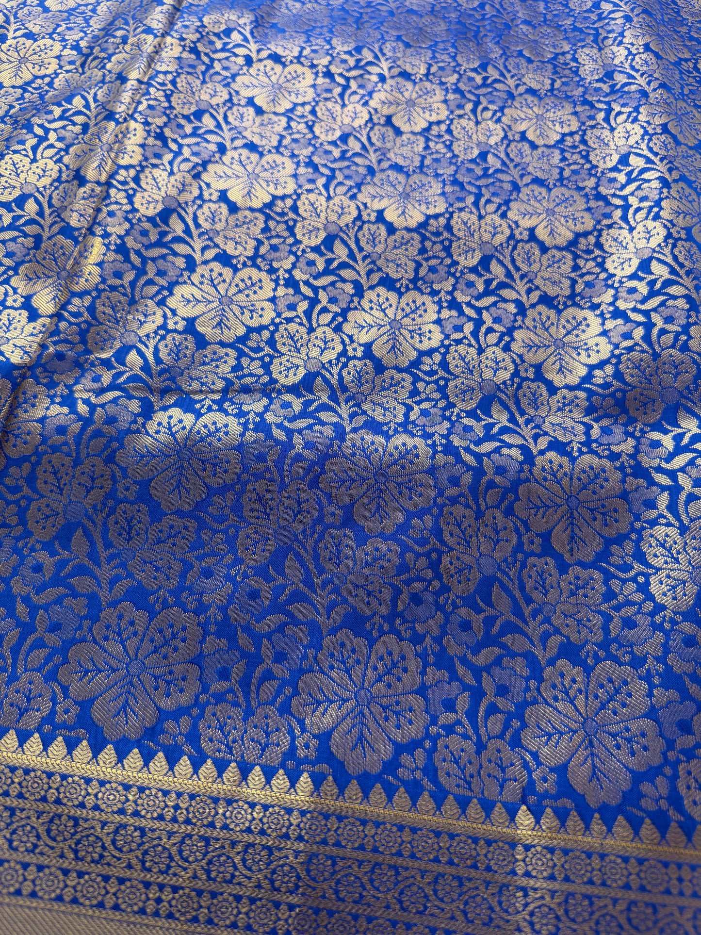 Royal Blue Floral Semi Kanchi Brocade Pattu