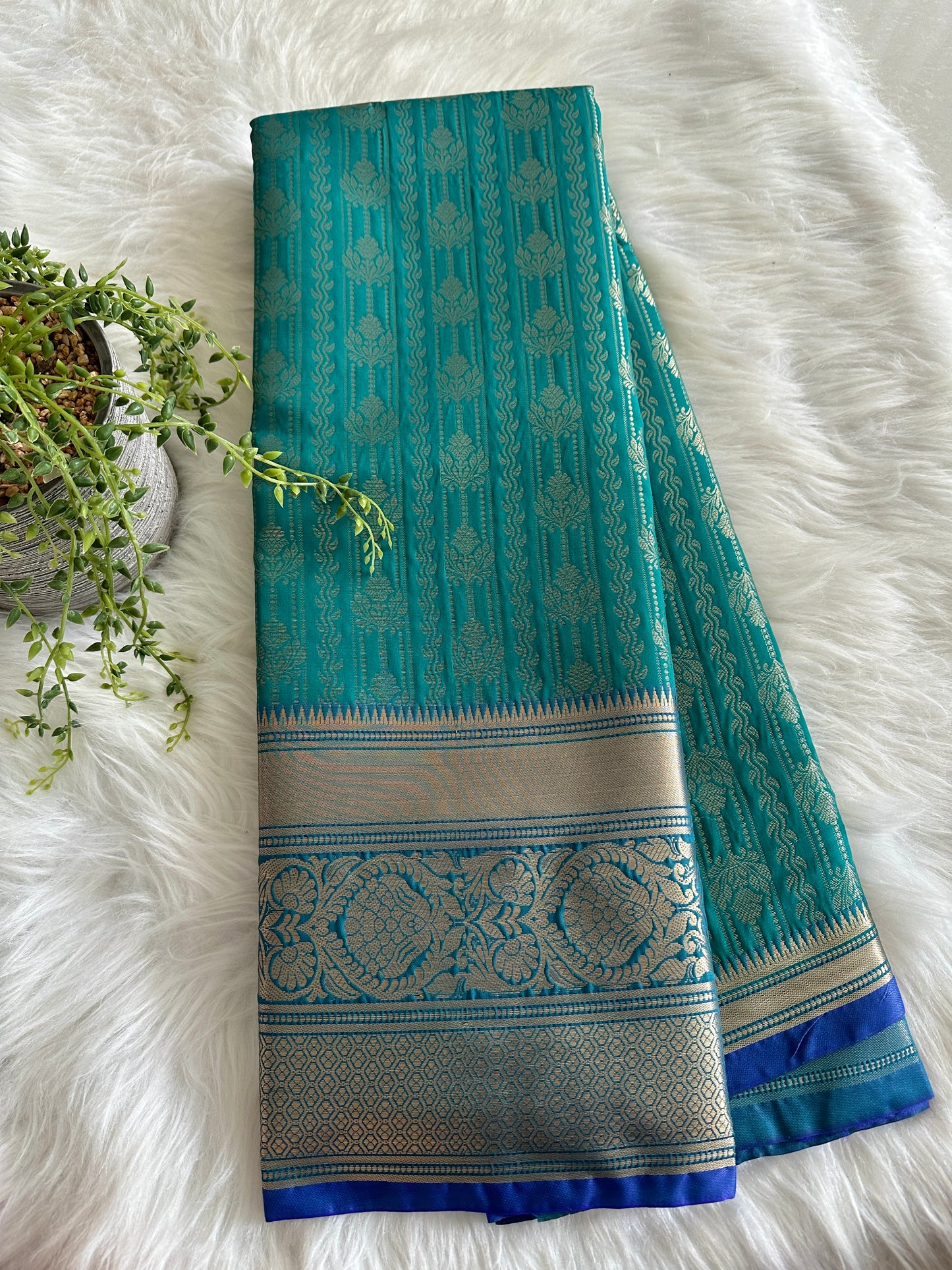 Turquoise Blue Semi Tissue Silk