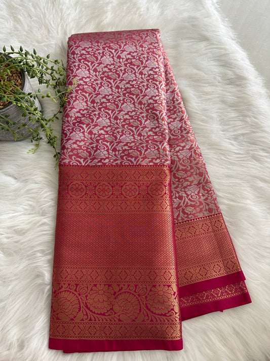 Salmon Peach Kanchi Tissue Silk Saree