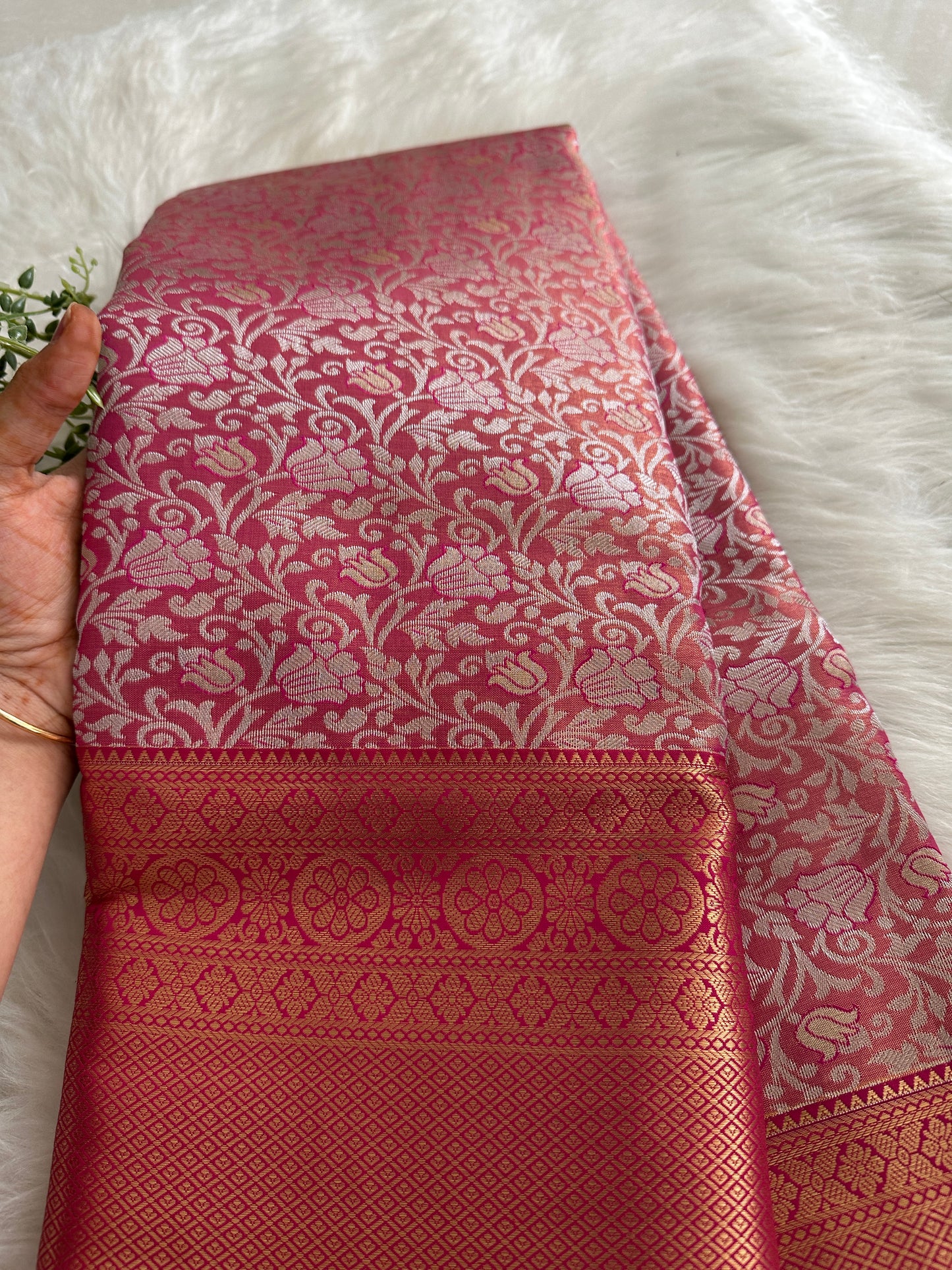 Salmon Peach Kanchi Tissue Silk Saree
