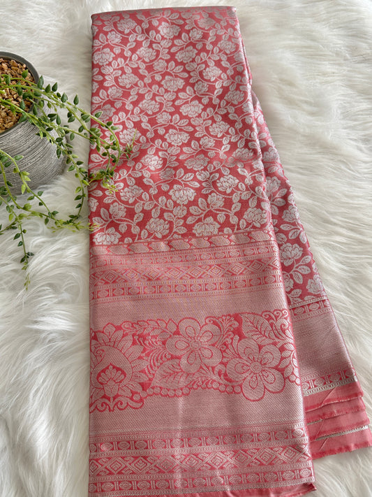 Blushing Peach with Silk Zari Kanchi Tissue Silk Saree