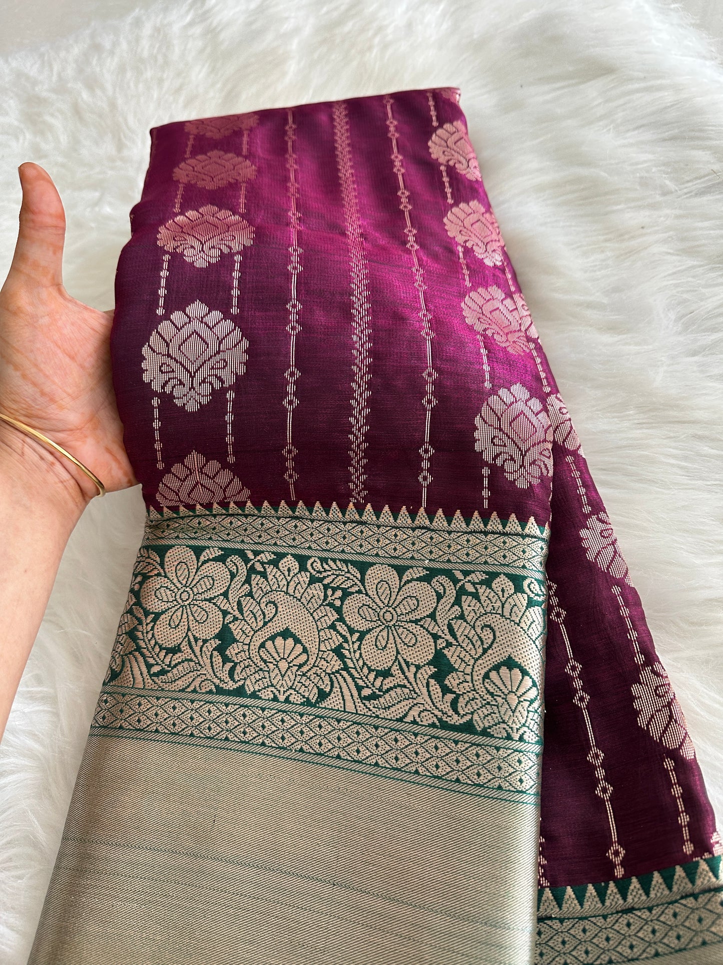 Burgundy Semi Tissue Silk Saree