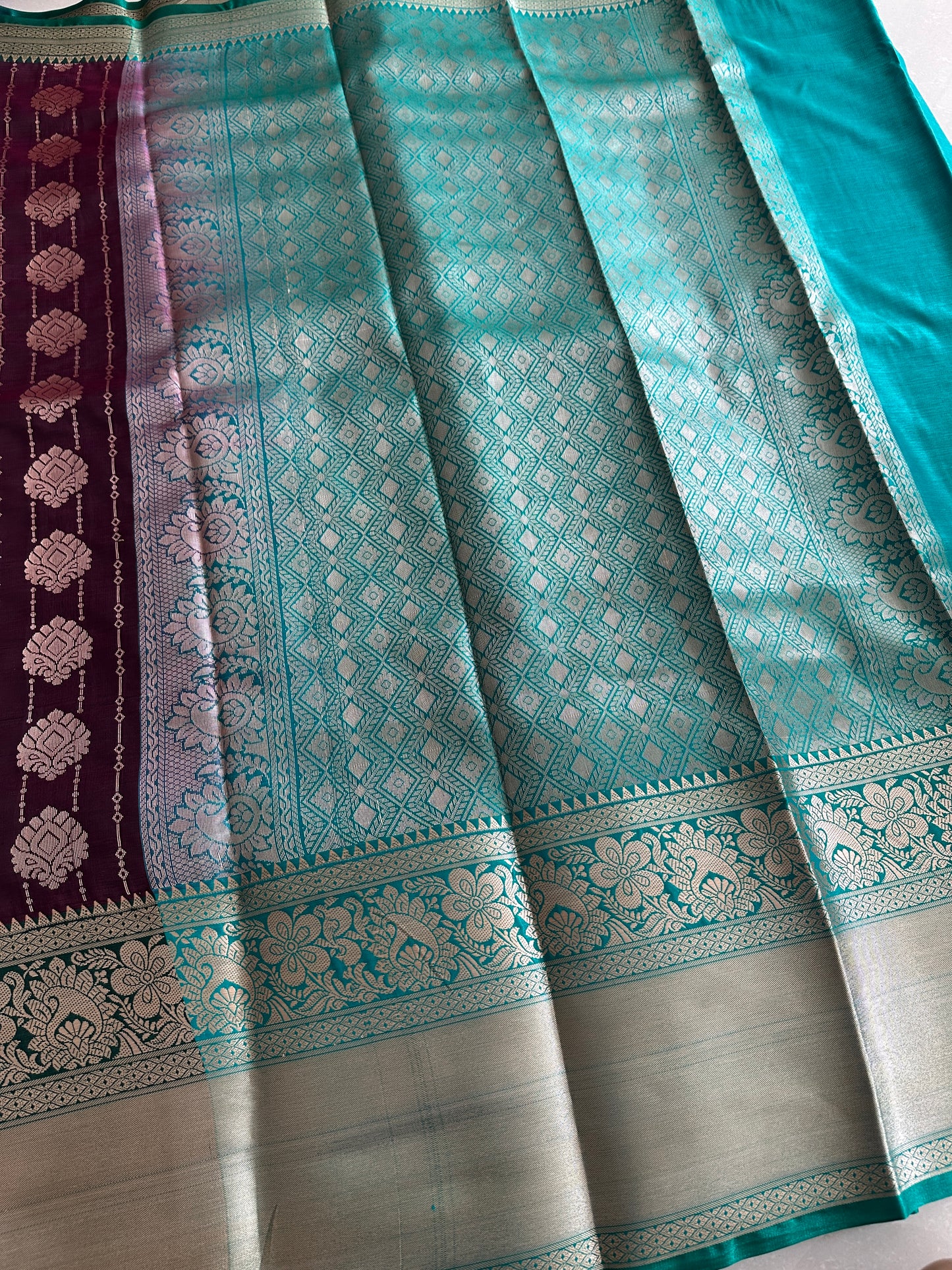 Burgundy Semi Tissue Silk Saree