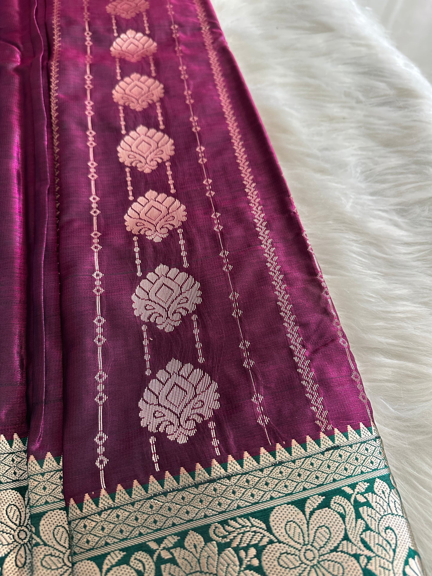 Burgundy Semi Tissue Silk Saree