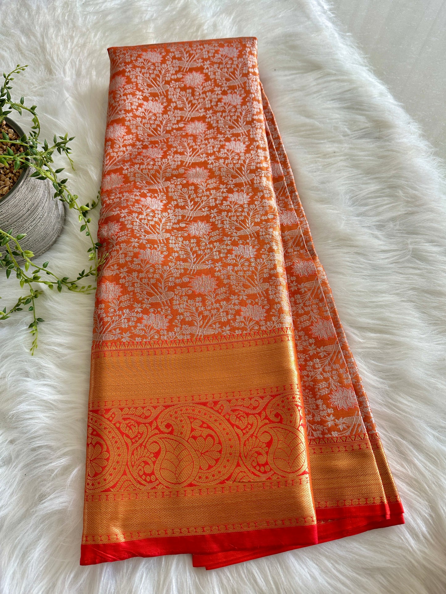 Tangerine Kanchi Tissue Silk Saree