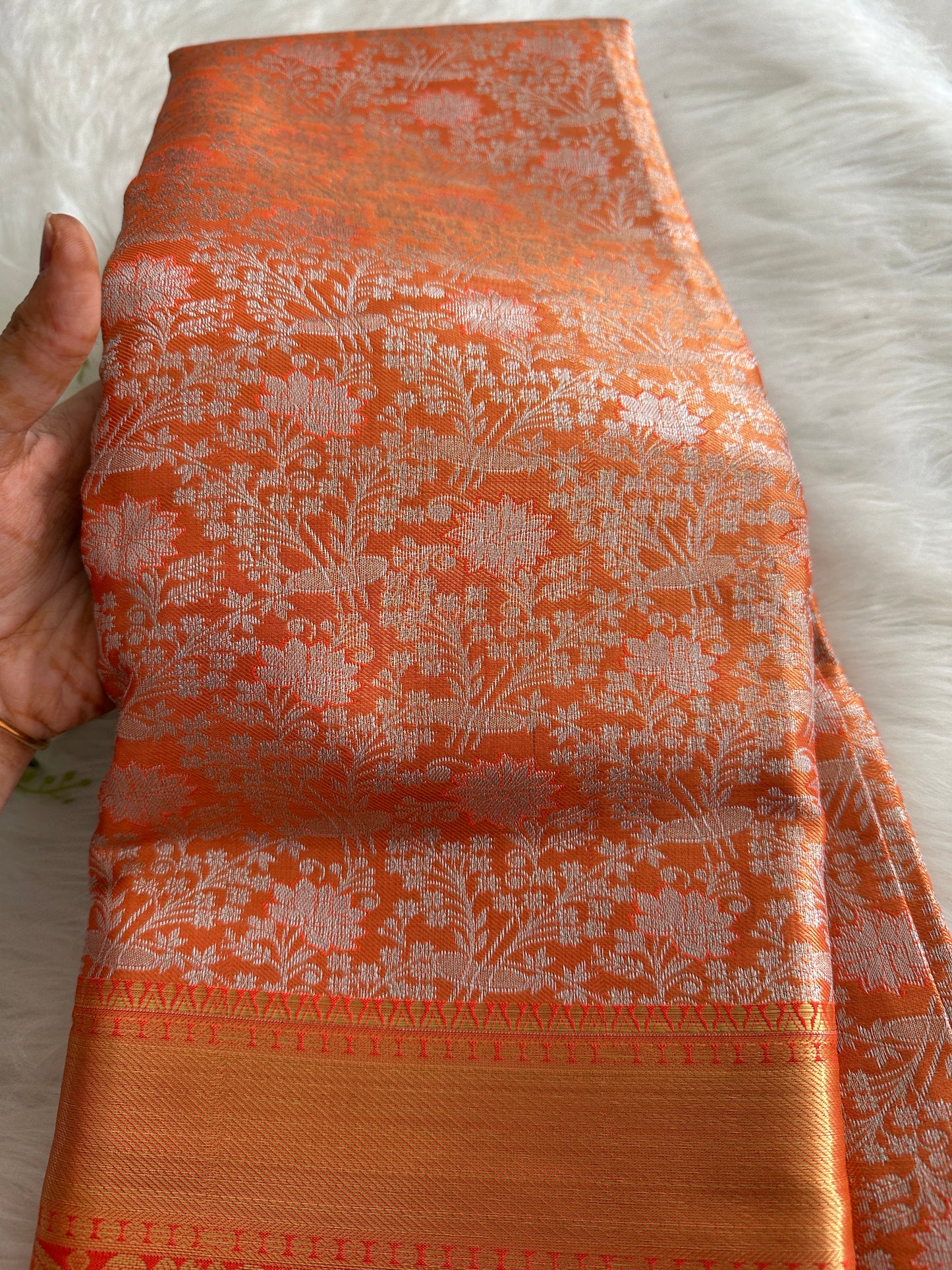 Tangerine Kanchi Tissue Silk Saree