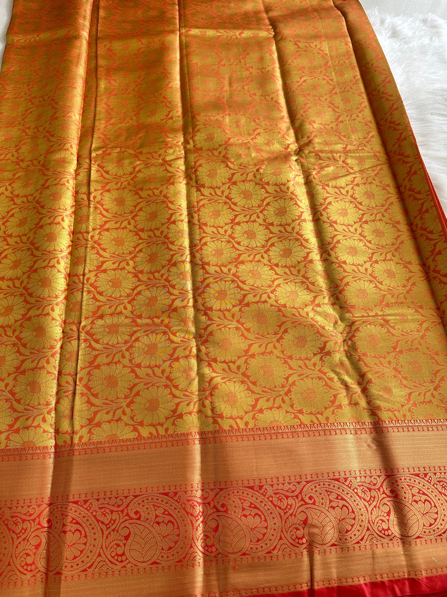 Tangerine Kanchi Tissue Silk Saree