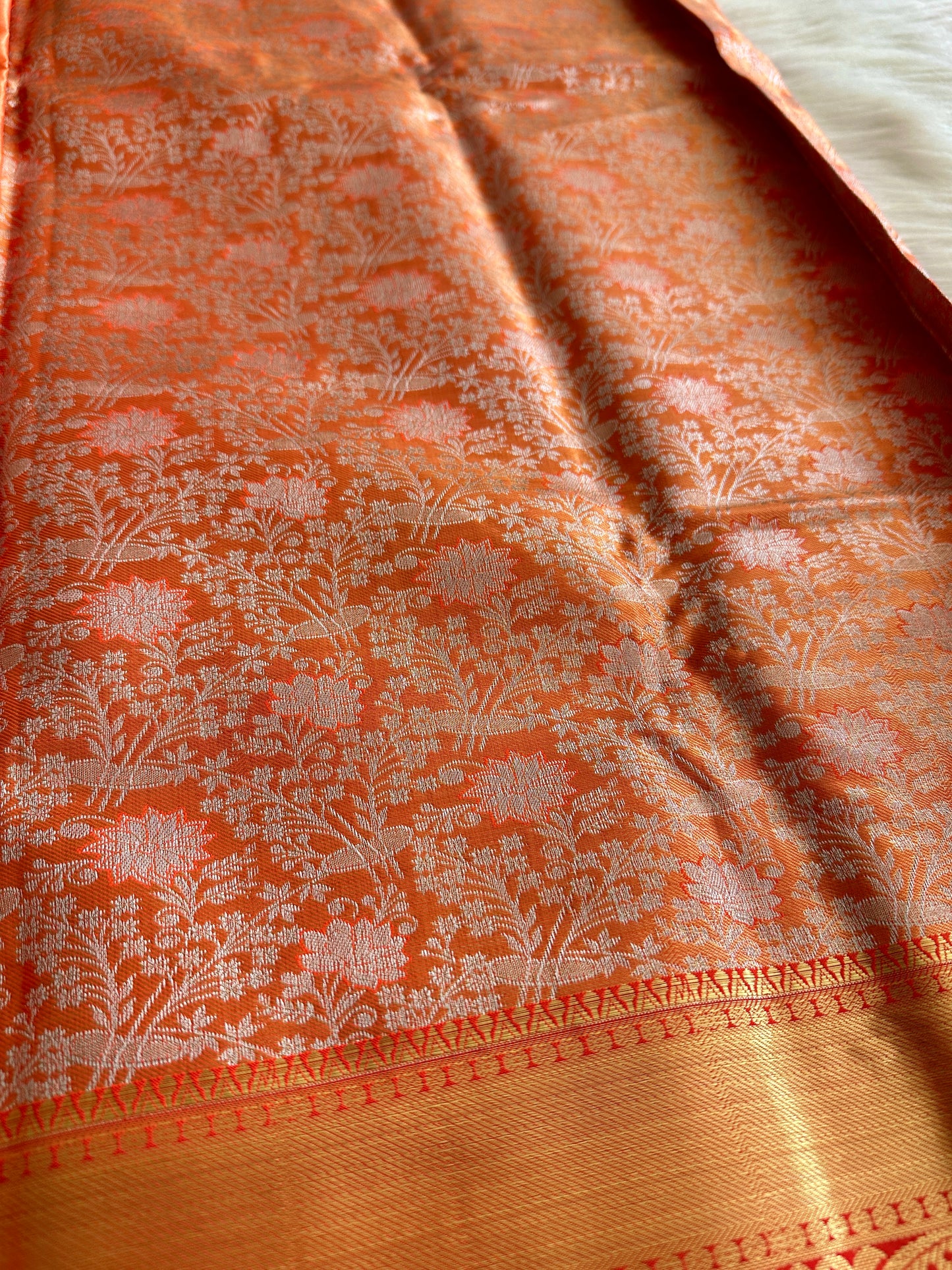 Tangerine Kanchi Tissue Silk Saree