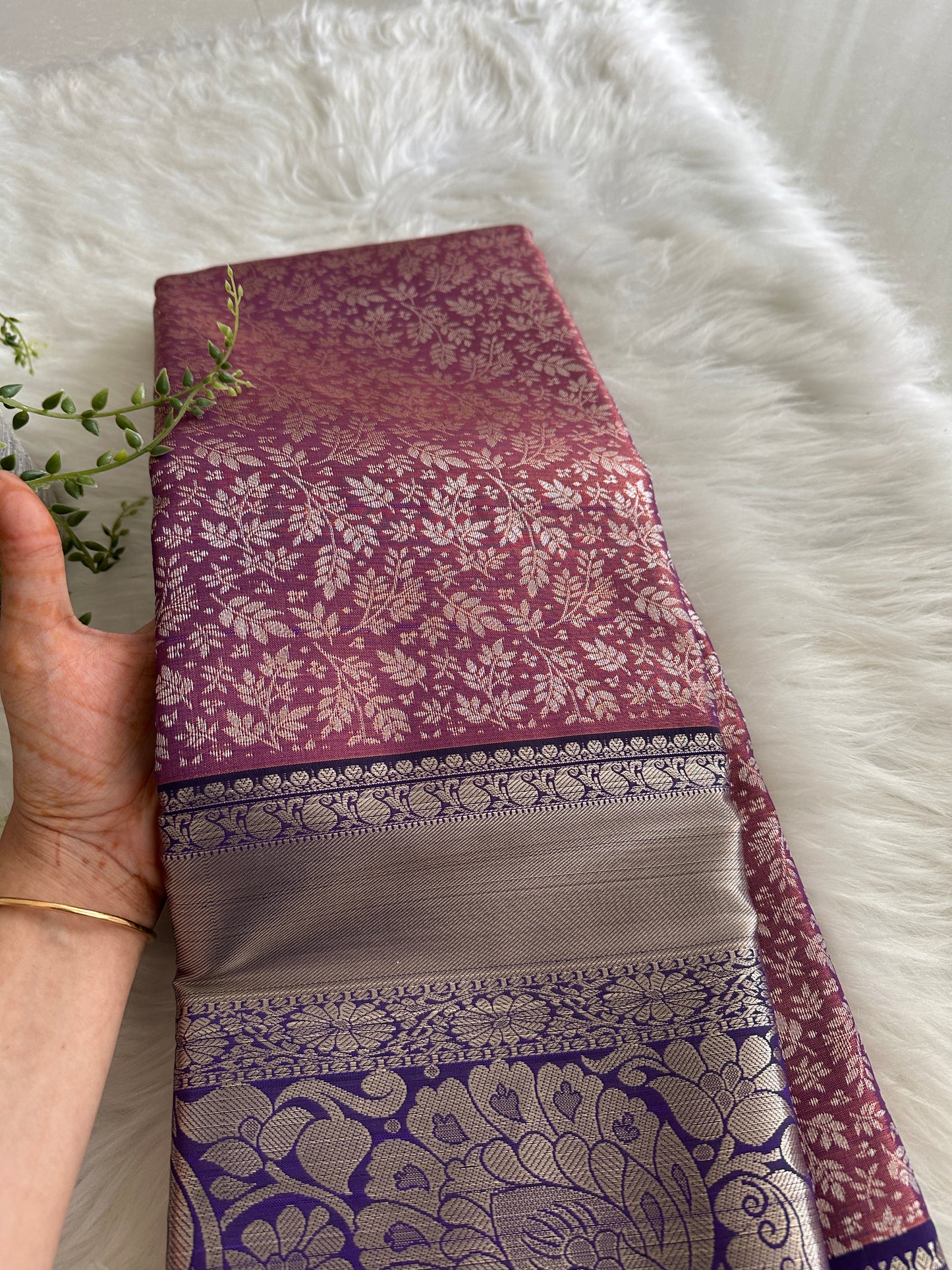 Chinese Violet Dual Tone Kanchi Tissue Silk saree