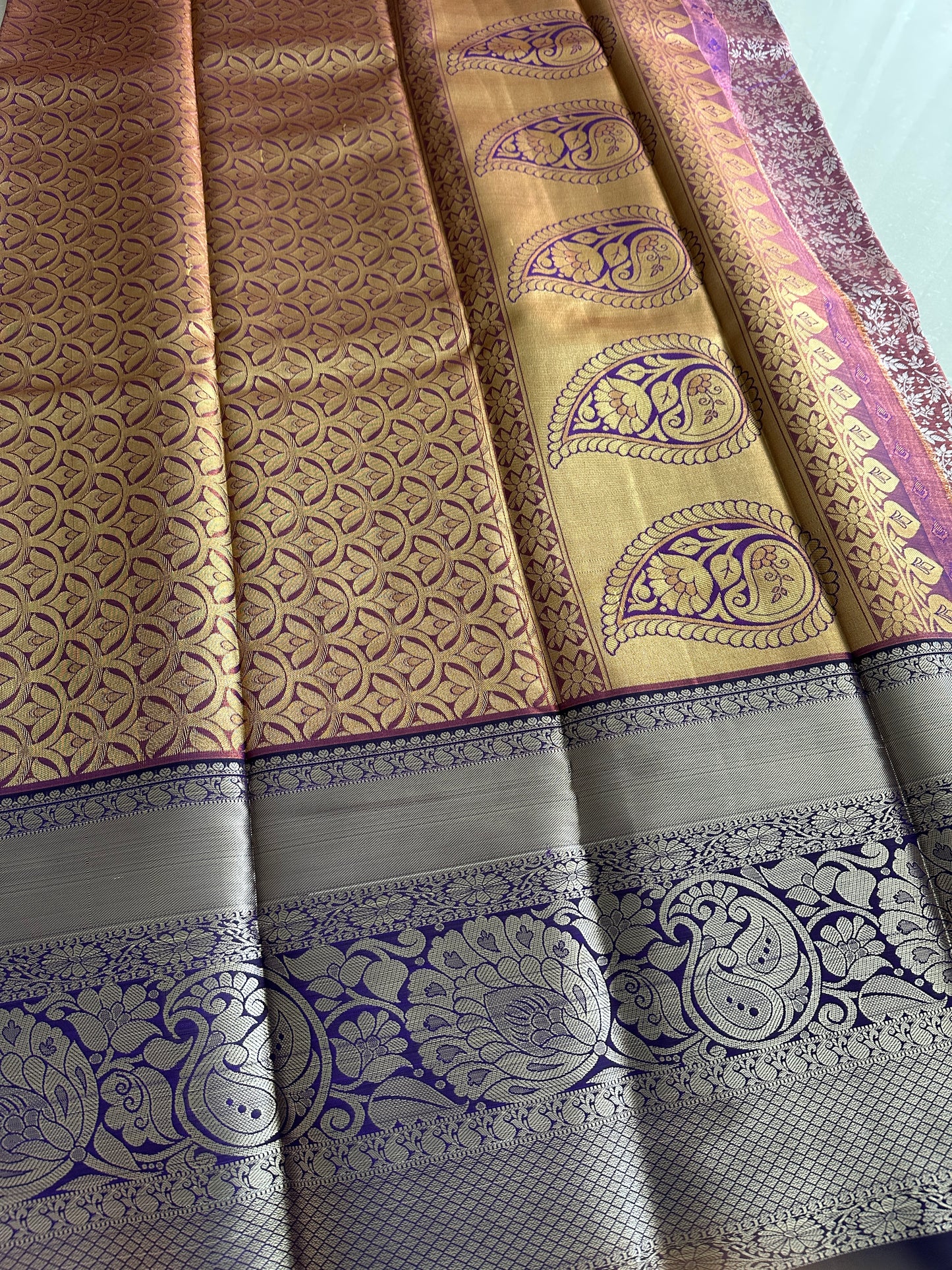 Chinese Violet Dual Tone Kanchi Tissue Silk saree