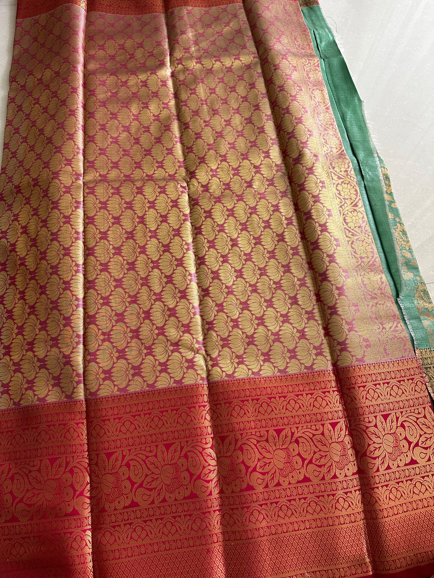 Seafoam Kanchi Tissue Silk Saree