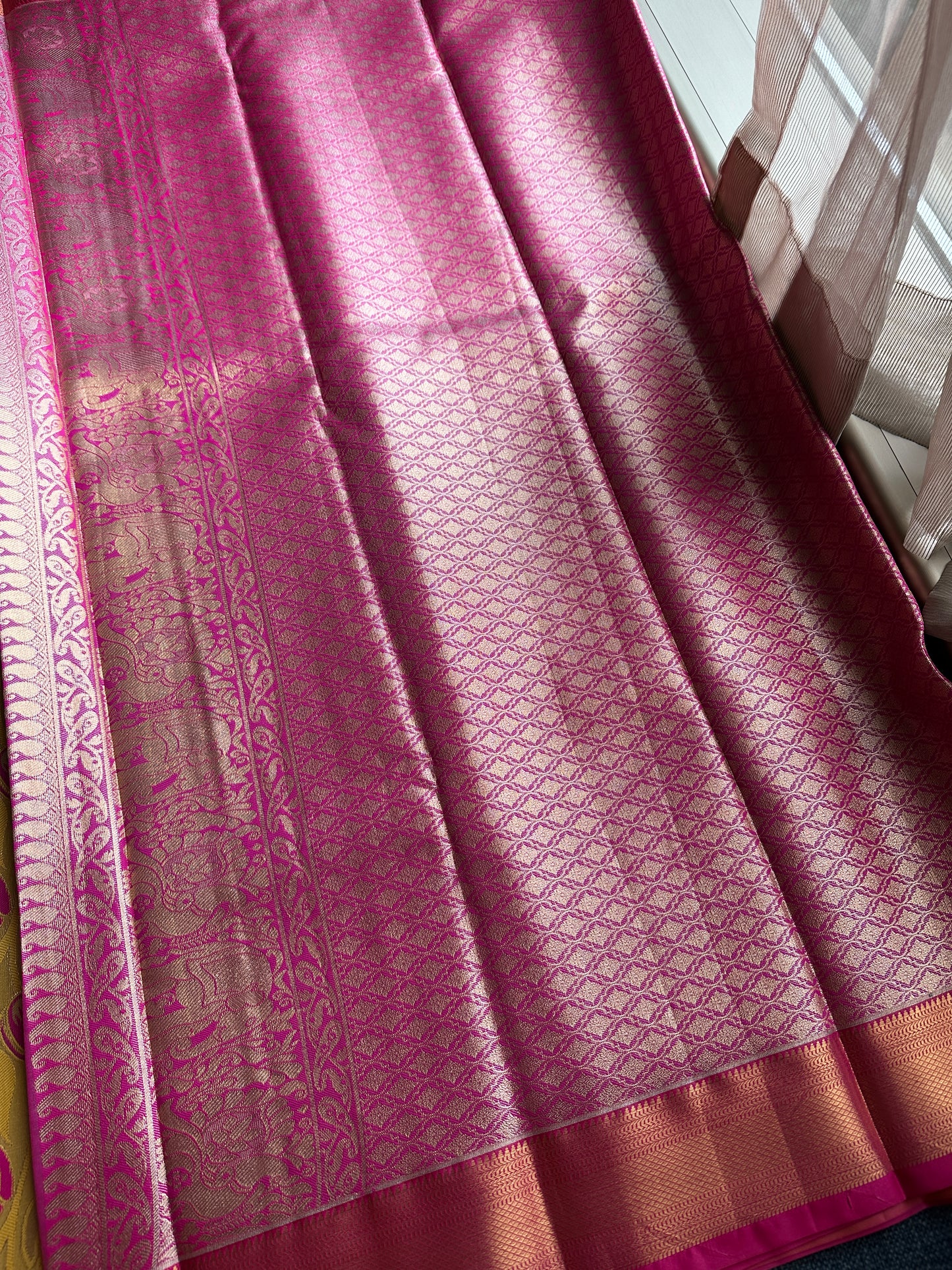Mimosa Yellow Tulips Kanchi Tissue Silk Saree