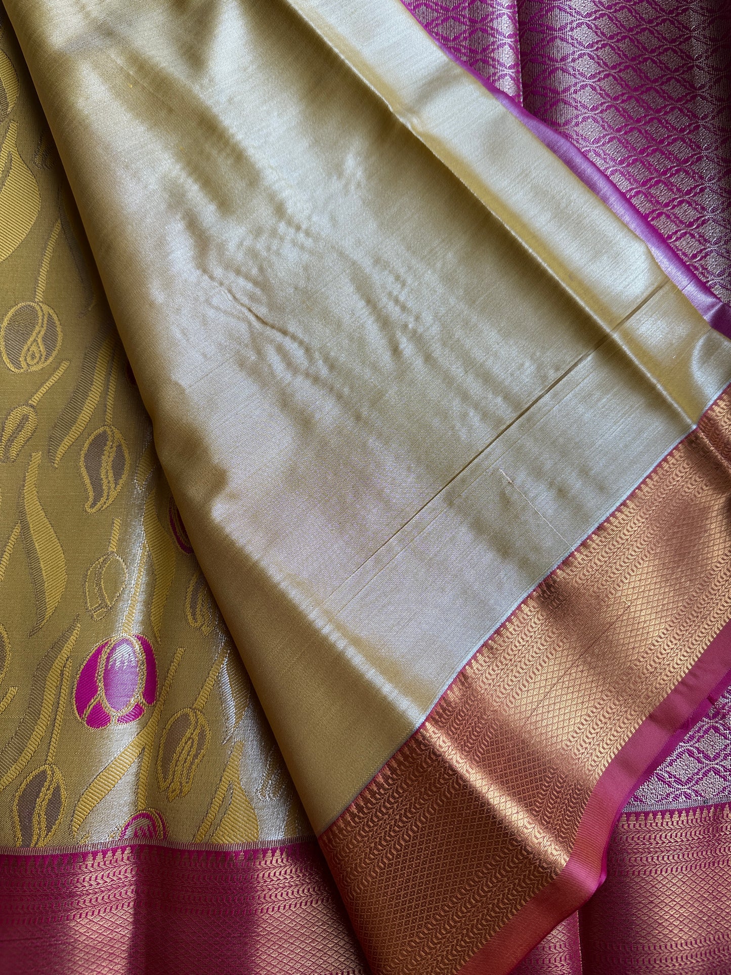 Mimosa Yellow Tulips Kanchi Tissue Silk Saree