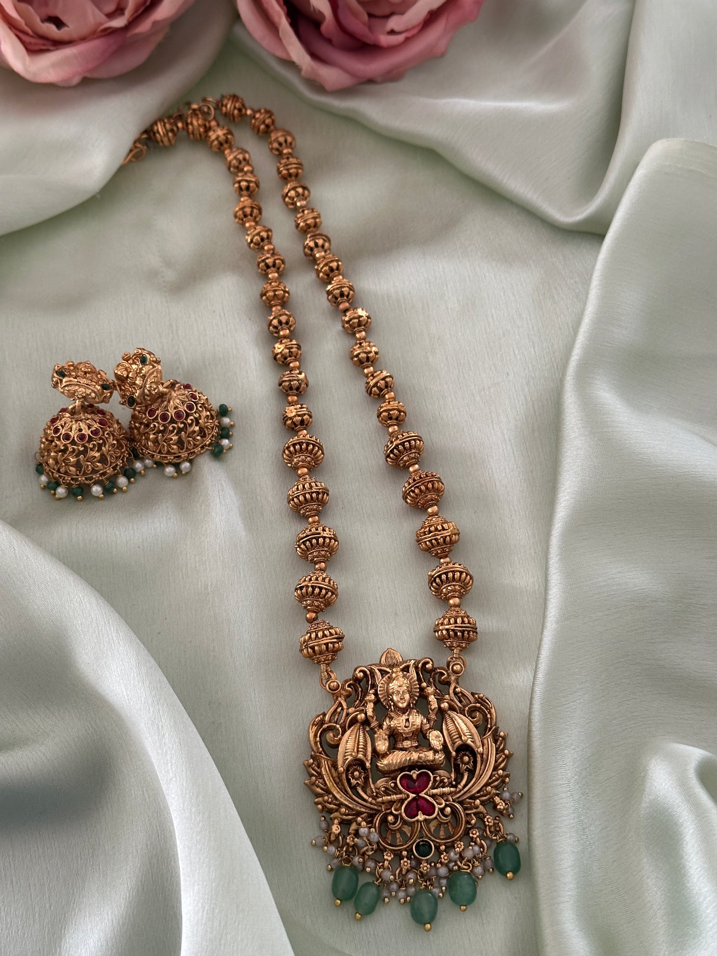 Chettinad Devi Chain Set with Green Beads