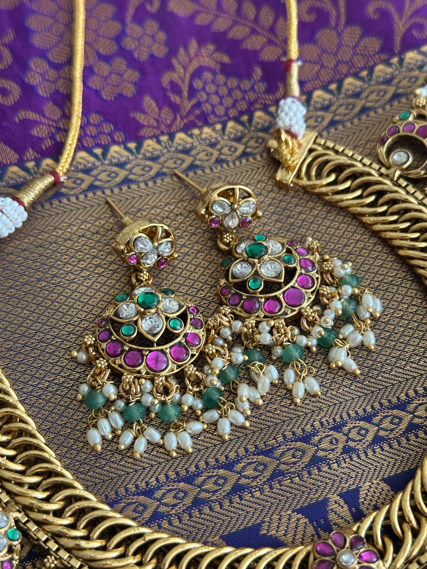 Premium Jadau Necklace with Snake Chain
