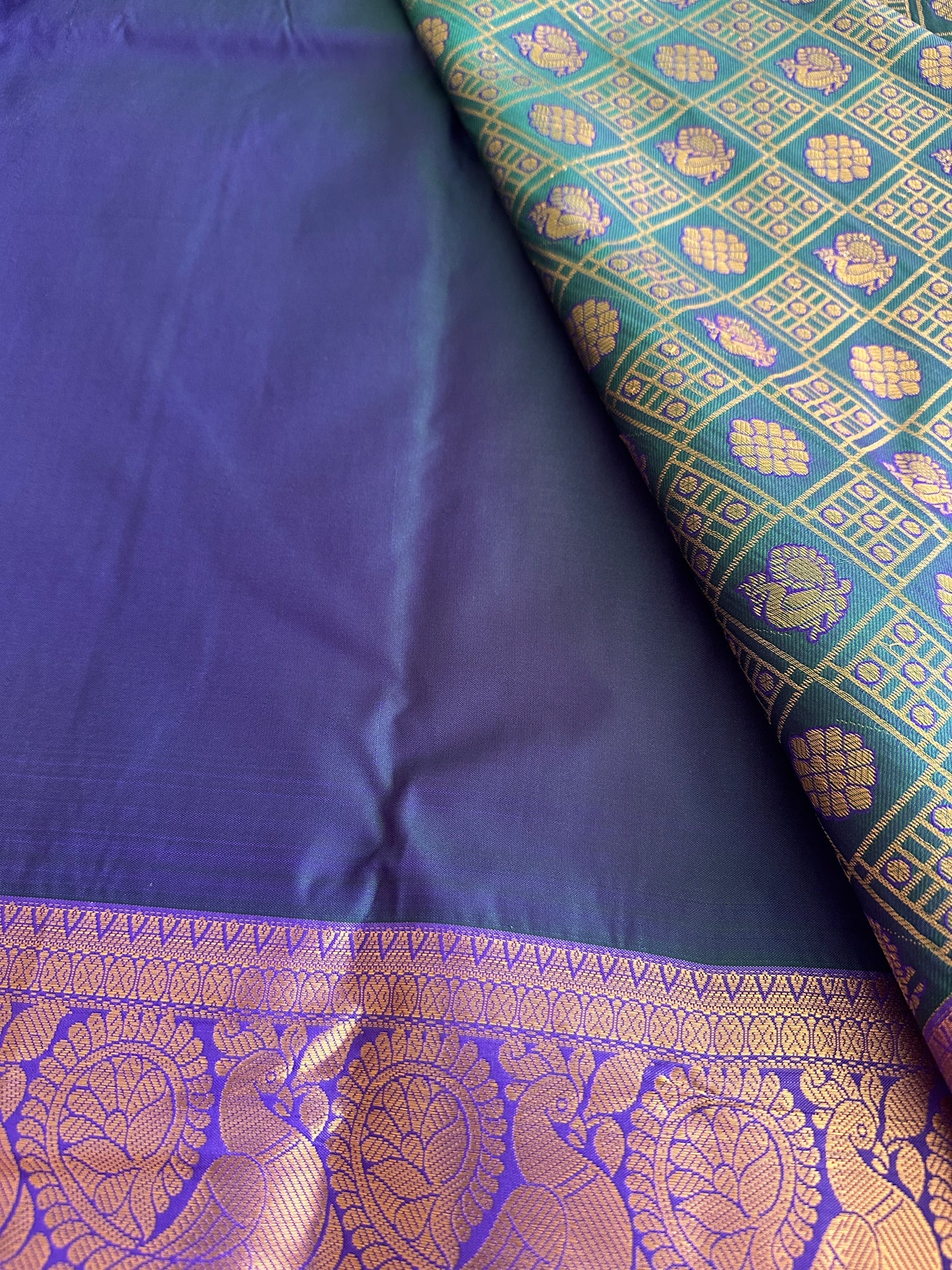 Peacock Blue Tone Pure Kanchi Saree