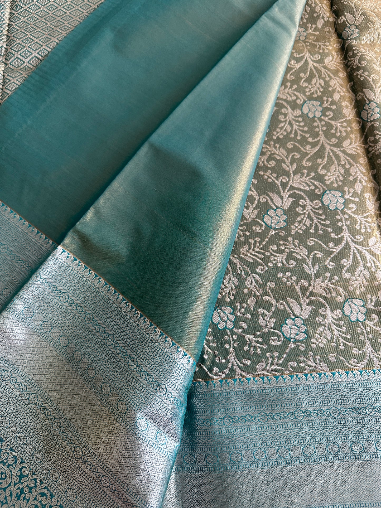 Pastel Green Dual Tone Kanchi Tissue Saree