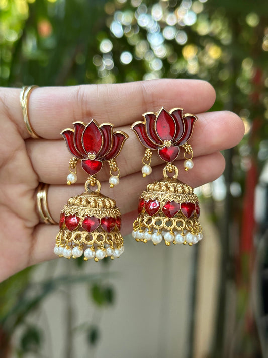 Enamel Tamarai Jhumkas