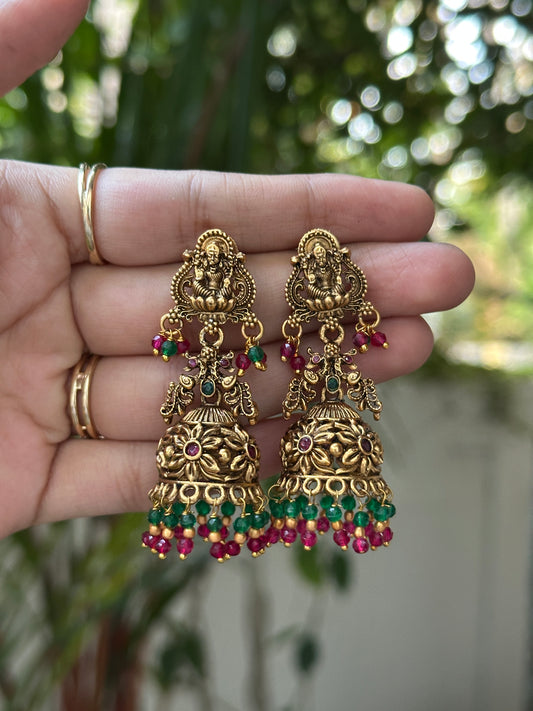 Beaded Antique Gold Jhumkas