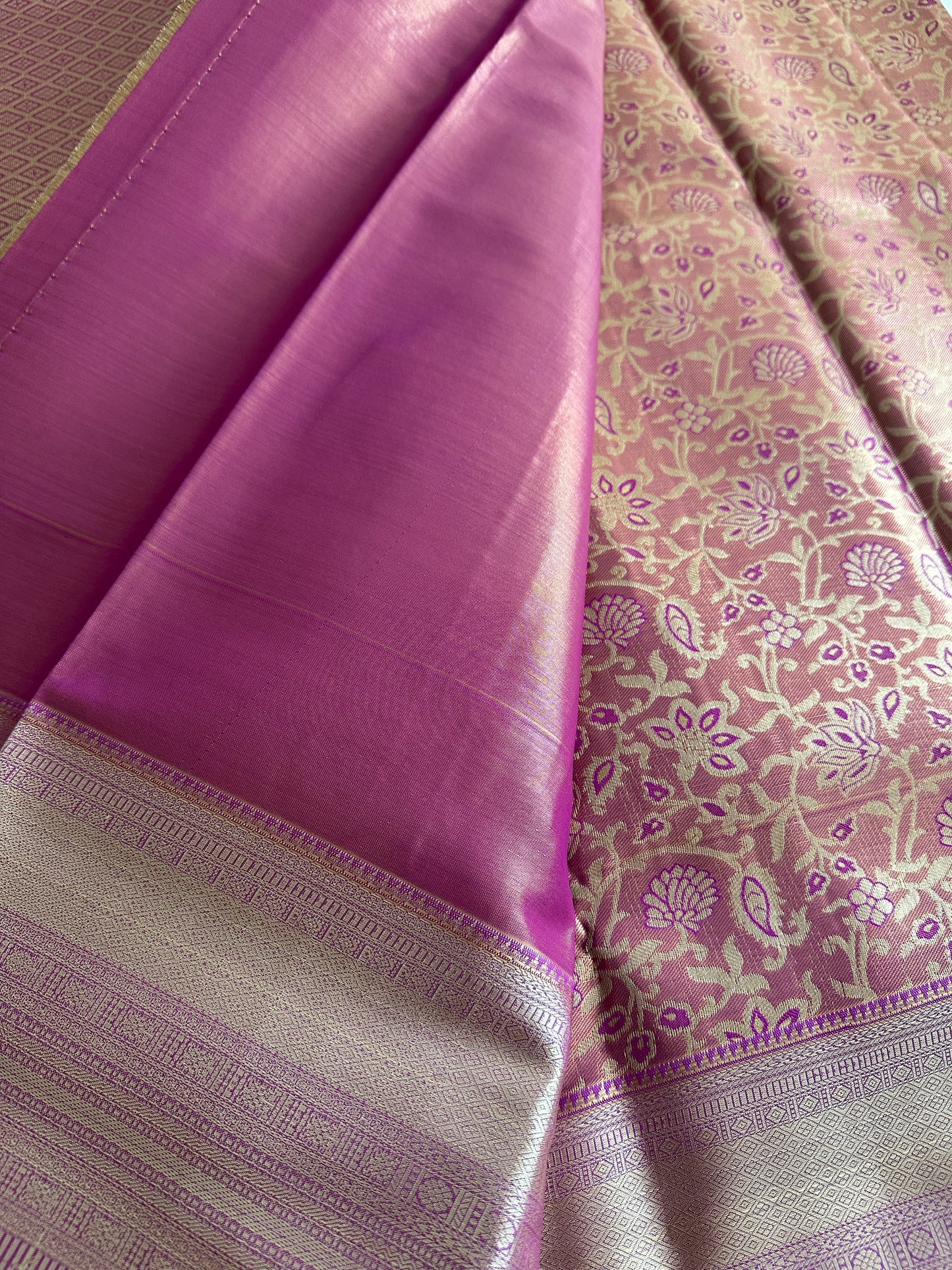 Pink and Purple Dual Tone Kanchi Tissue Sare