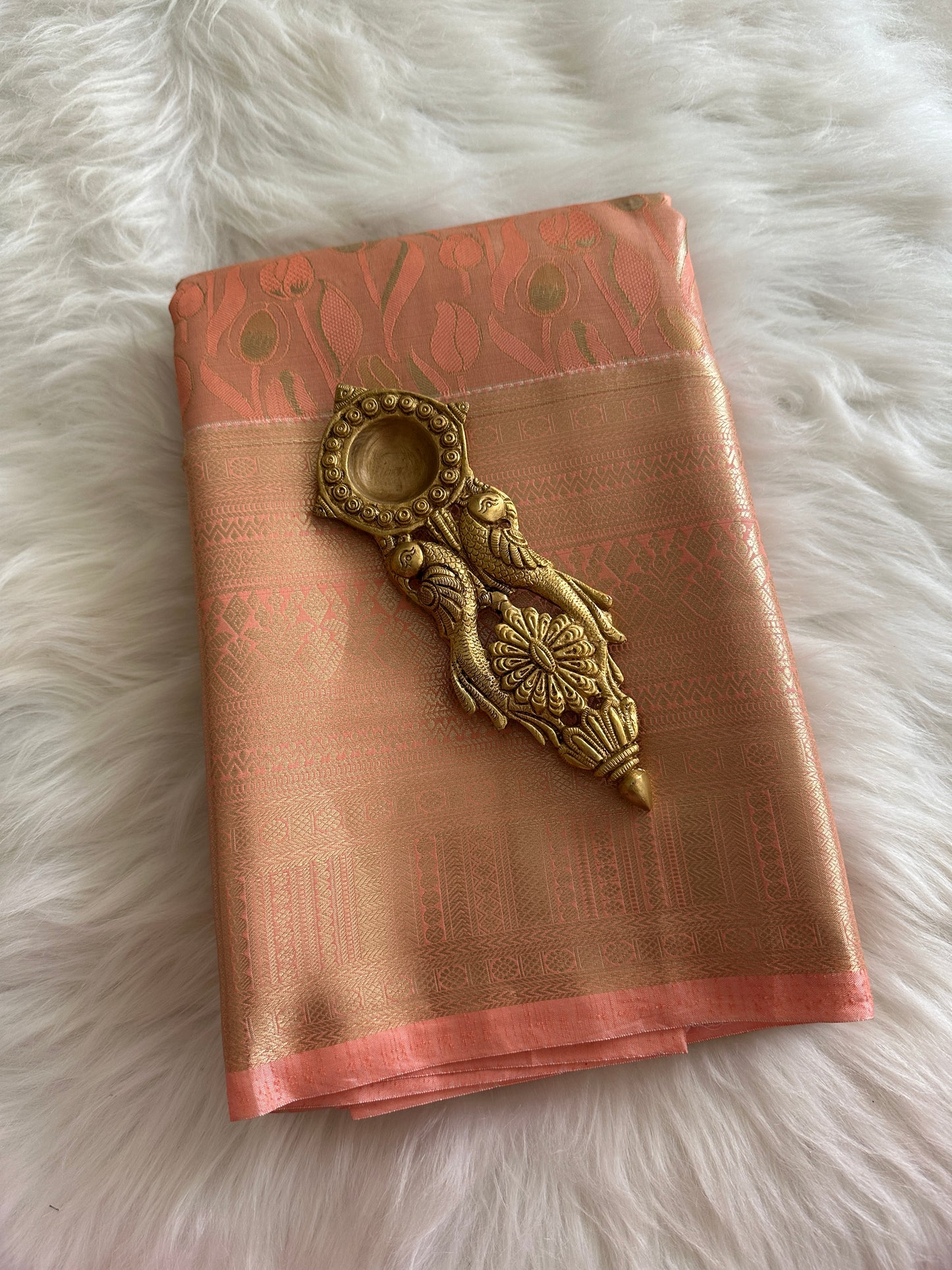 Peach Tulips Kanchi Tissue Saree