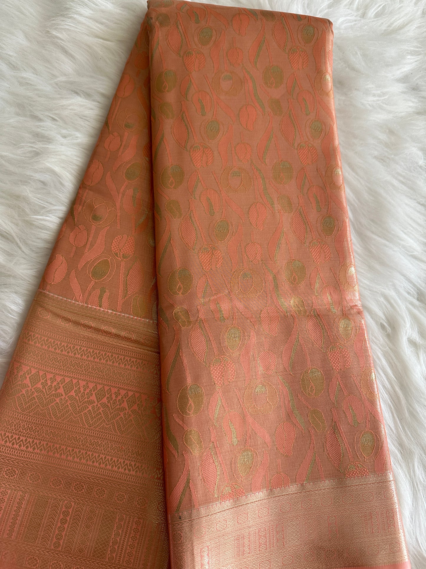 Peach Tulips Kanchi Tissue Saree