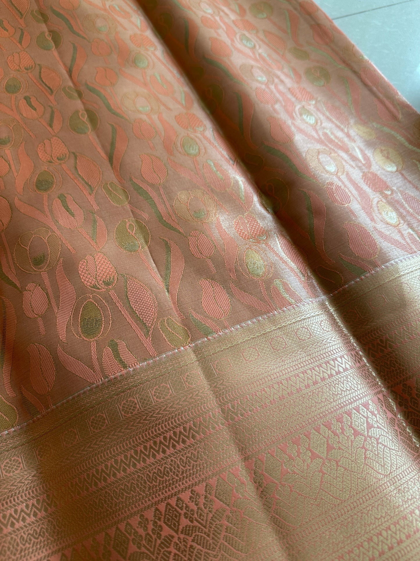 Peach Tulips Kanchi Tissue Saree