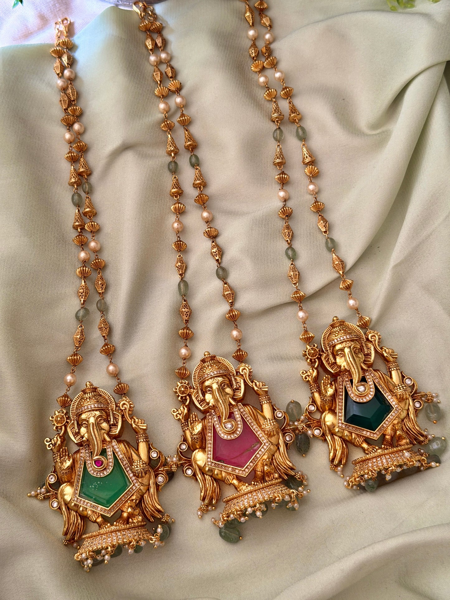 Premium Ganesha Doublet Stone Haaram Set