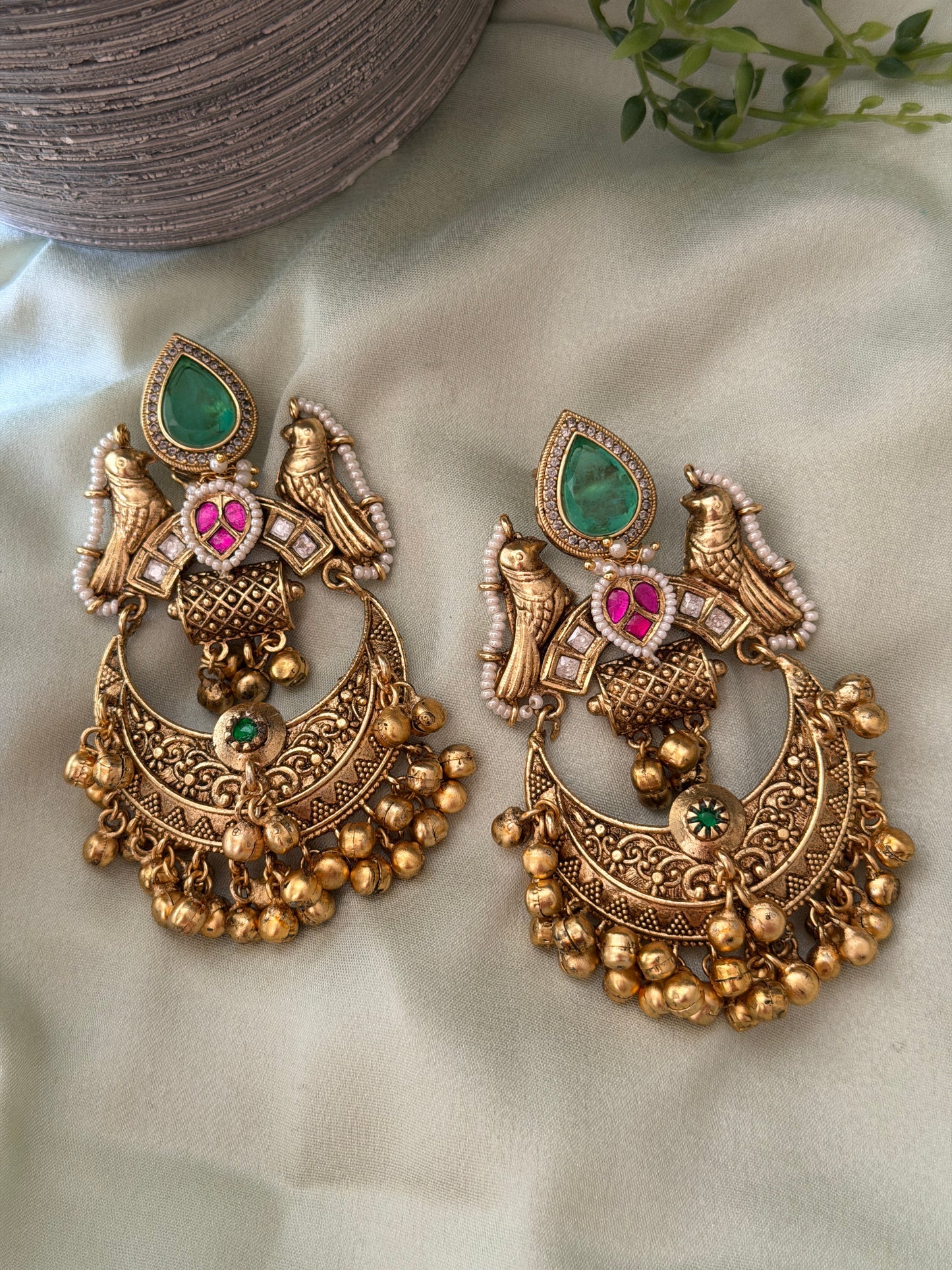 Doublet stone ghungroo Earrings