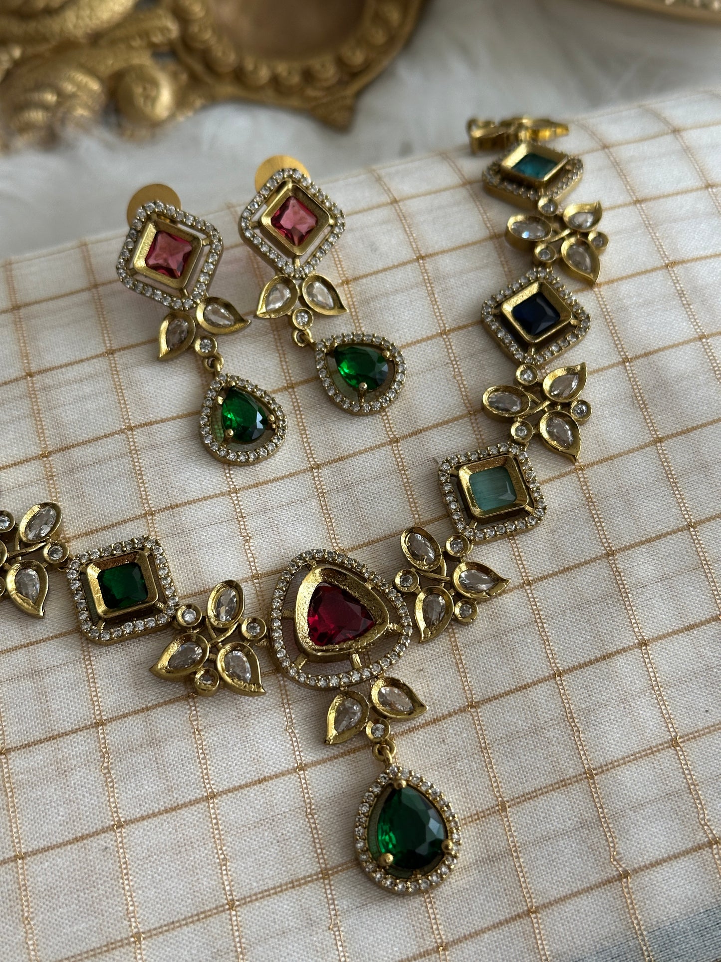 Gold plated Navaratna Necklace