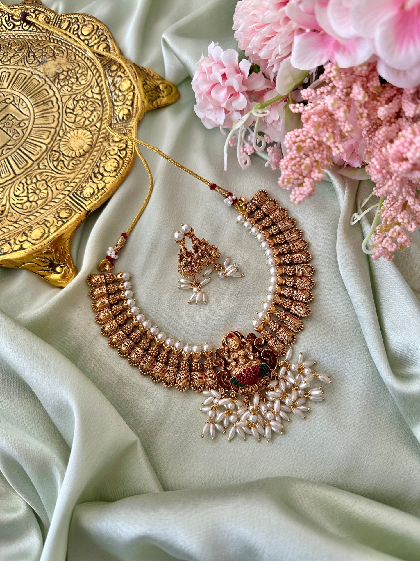 Kashmi Gold Rice Pearl Necklace
