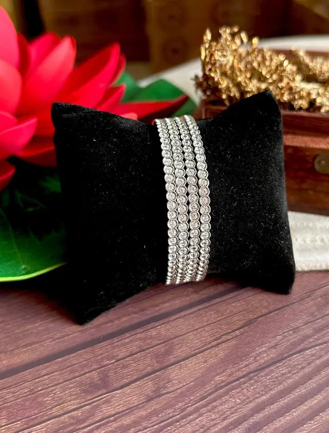 AD Silver Plated Bangles (set of 4)
