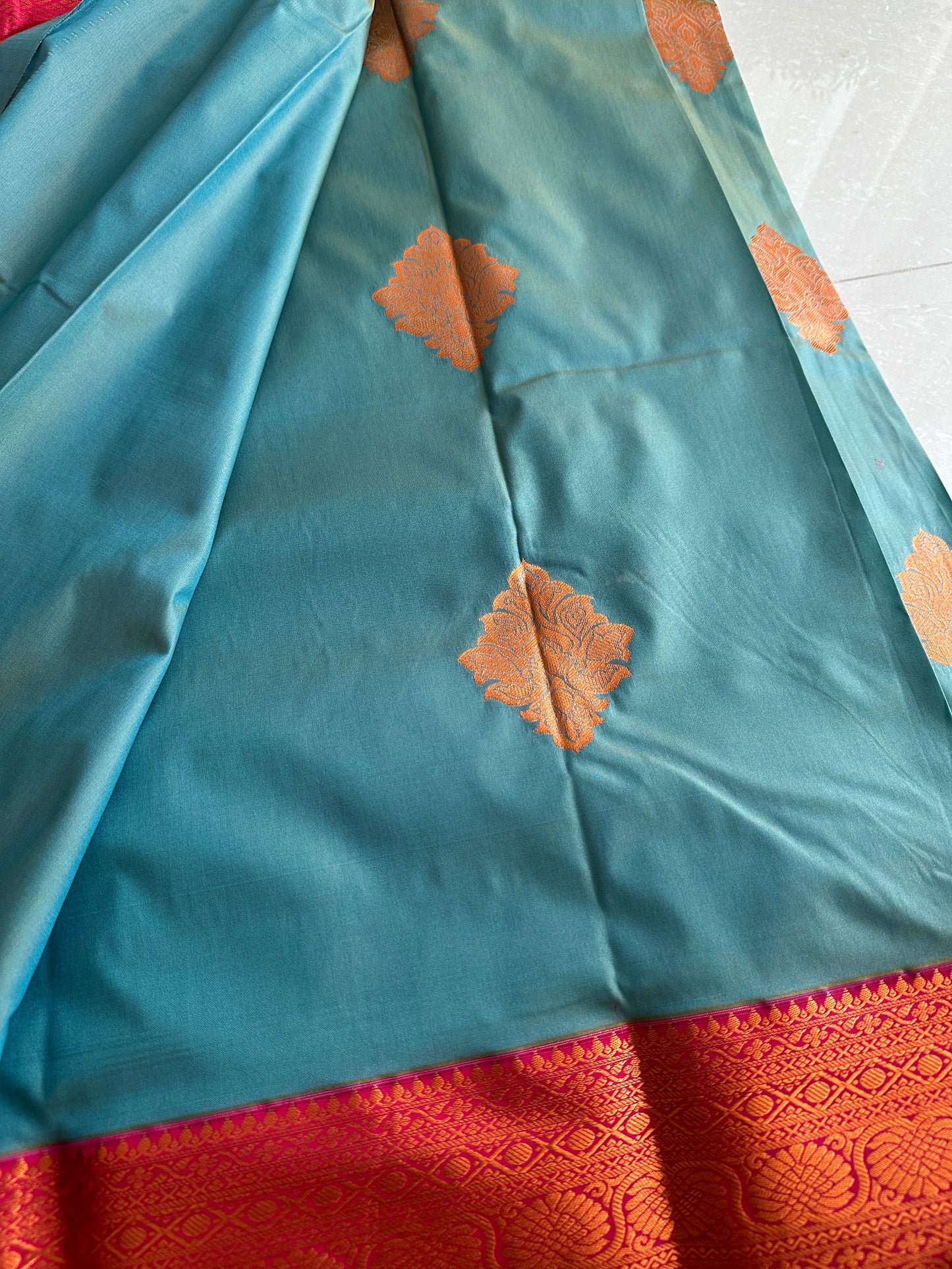 Celadon blue Semi Silk Saree