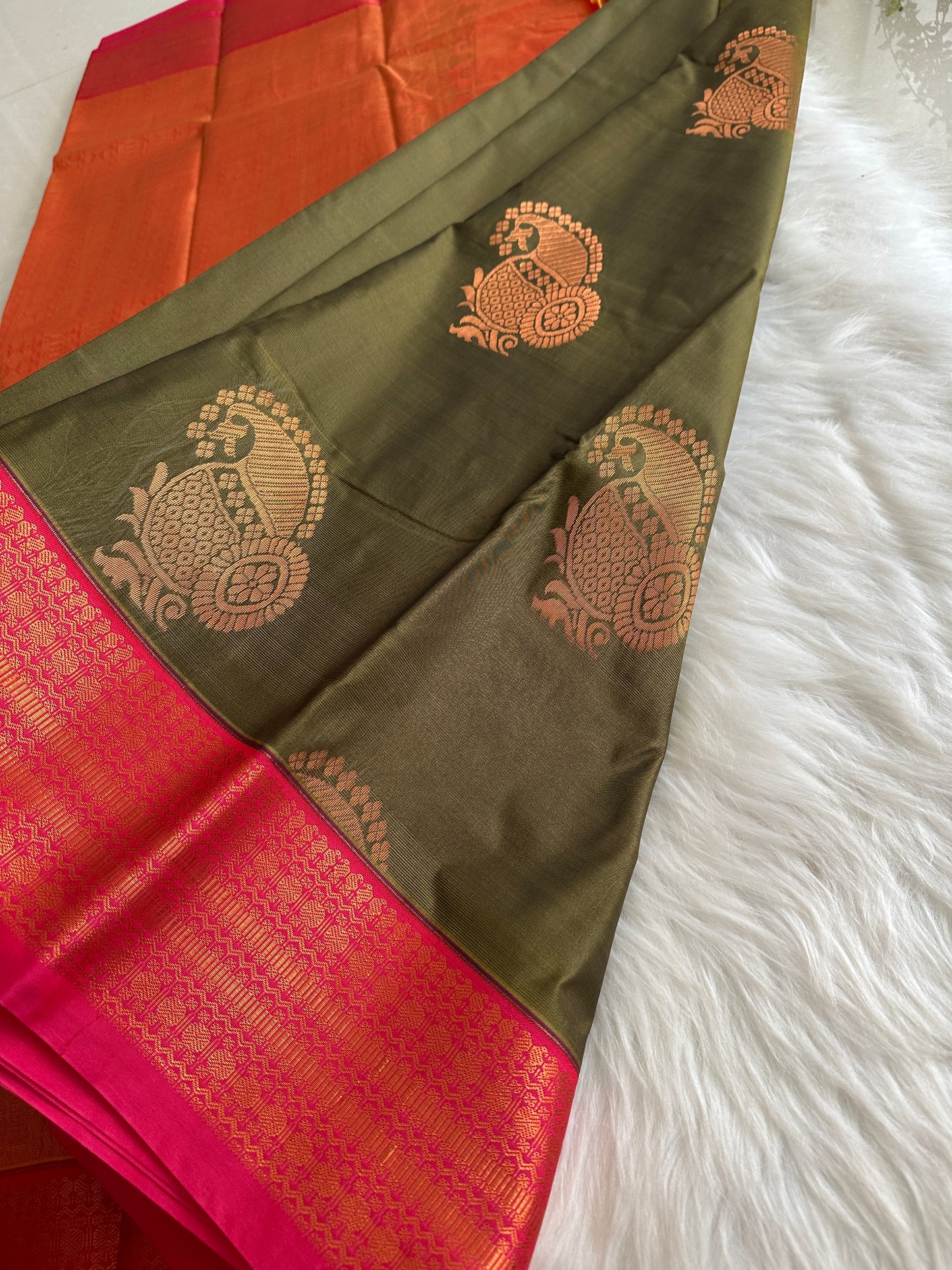 Mehendi Green Semi Silk Saree