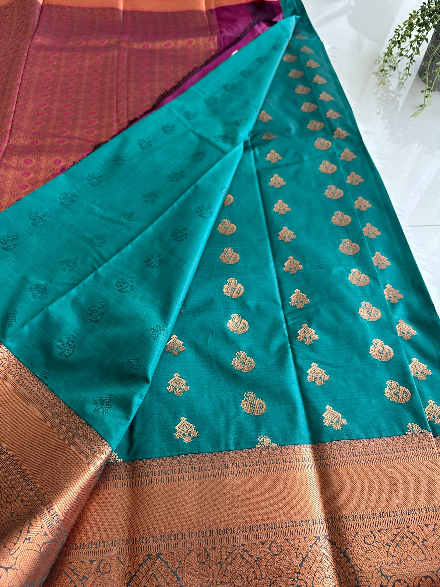 Pine Green Semi Silk Saree