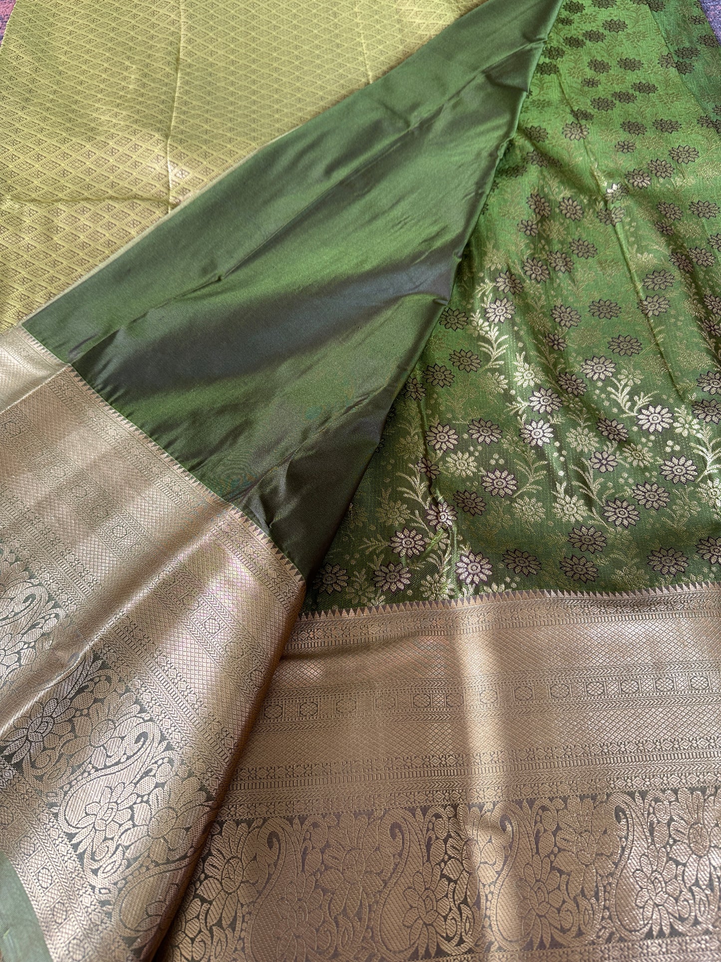 Bottle Green Sunflower Tissue Silk Saree