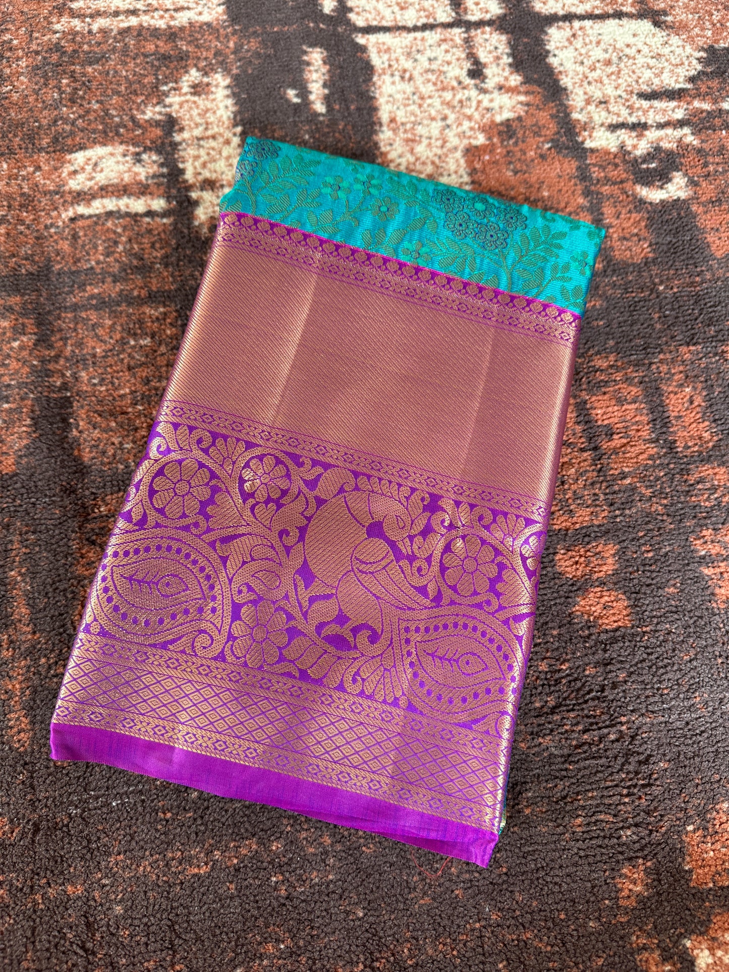 Dark Teal Blue Tissue Silk Saree