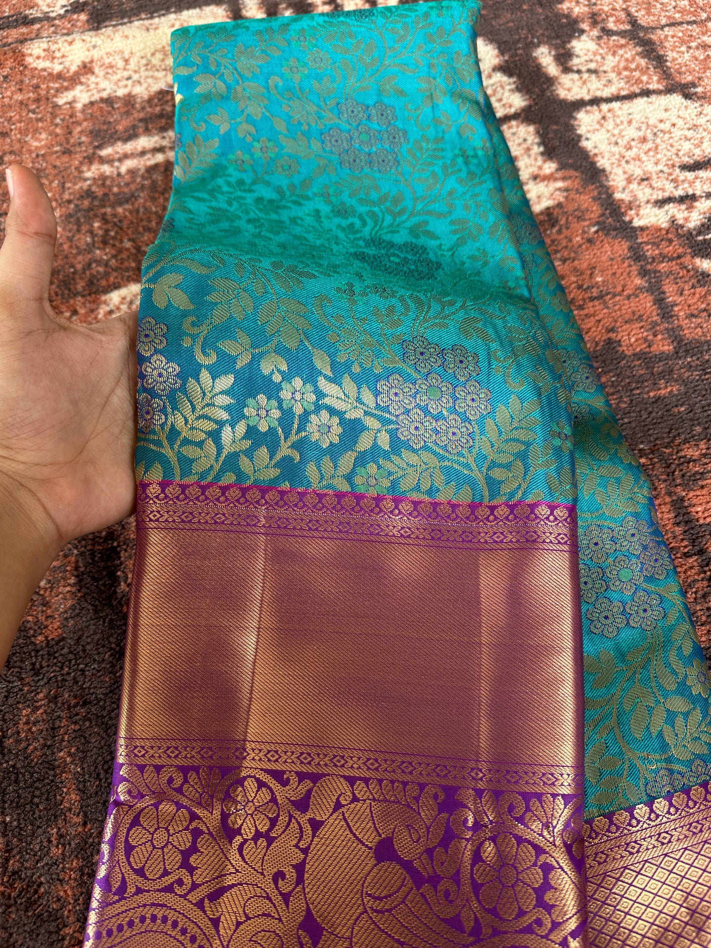 Dark Teal Blue Tissue Silk Saree