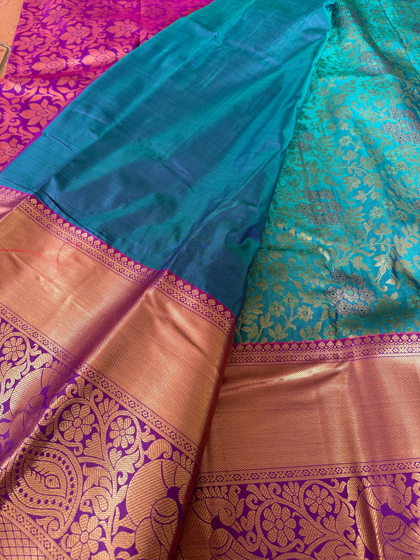 Dark Teal Blue Tissue Silk Saree