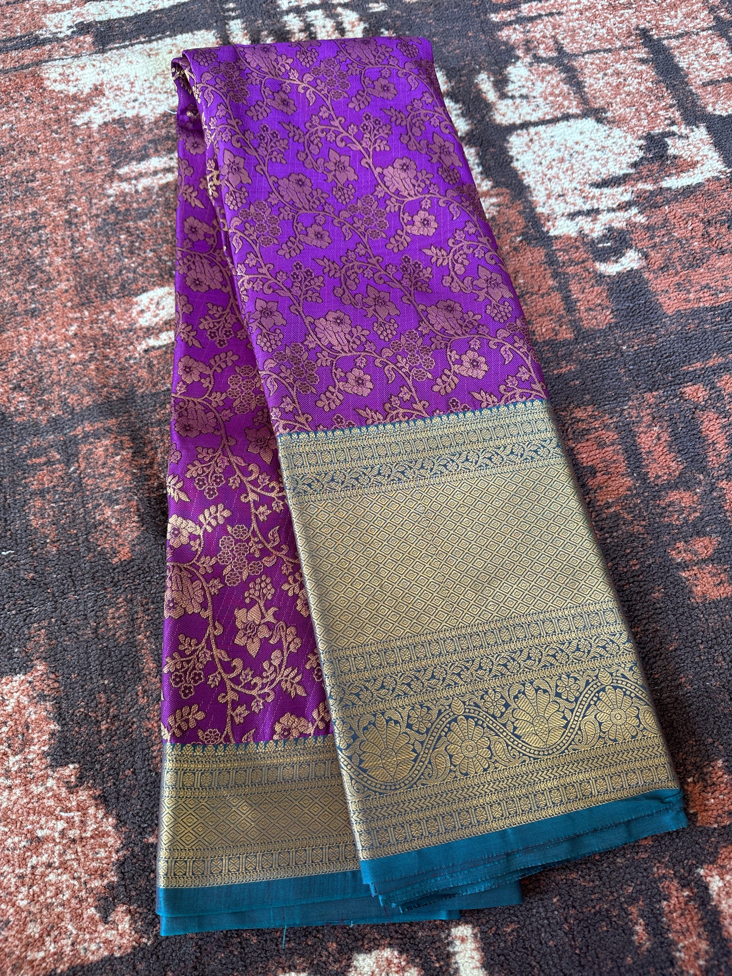 Violet Floral Tissue Silk Saree