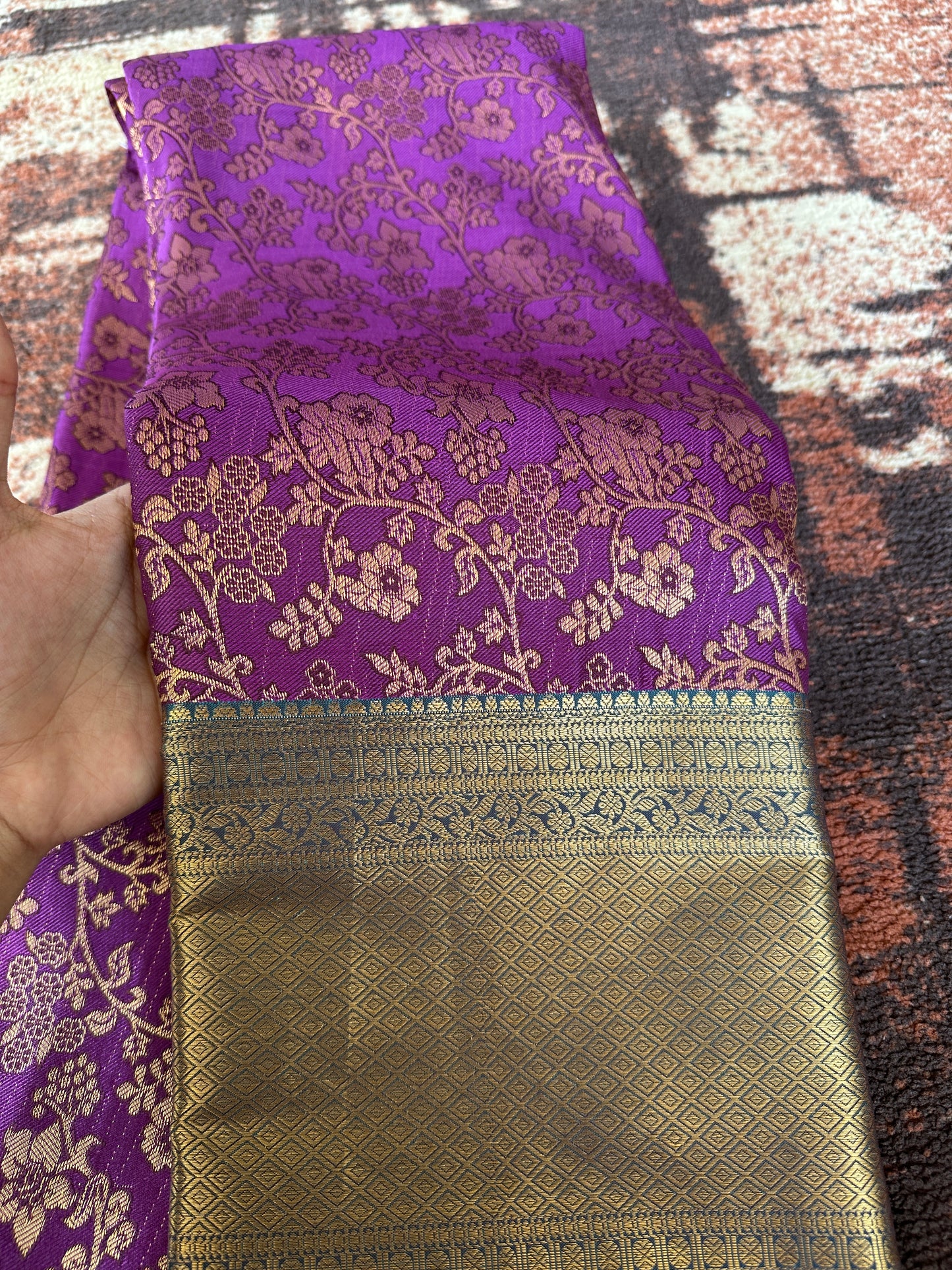 Violet Floral Tissue Silk Saree